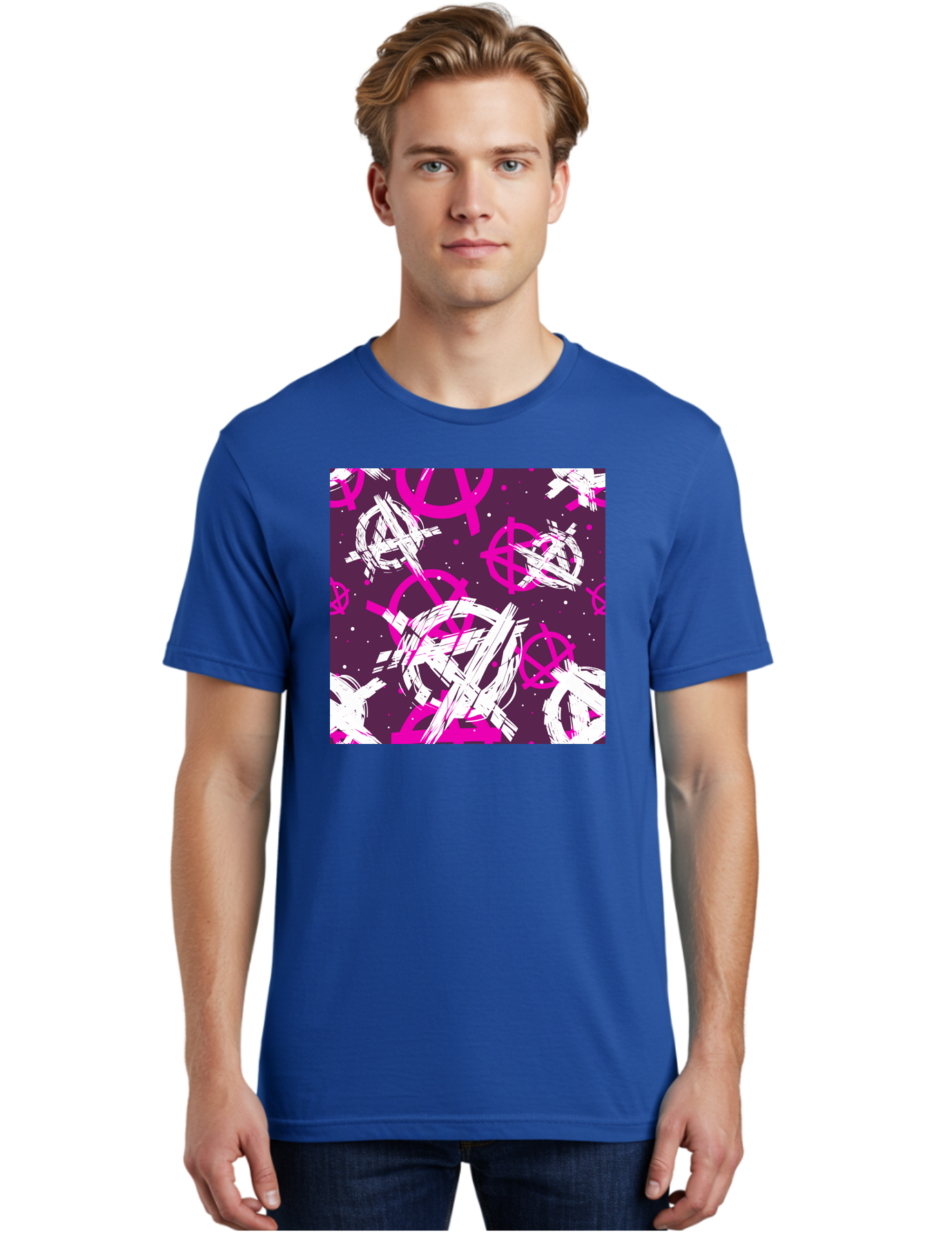 Anarchy-Symbols Men'S Graphic Tee, 100% Cotton, Comfortable Casual Summer Wear, Machine Washable, Anarchy Symbols, Protest Signs, Activist Graphics, Punk Rock Imagery, Chaotic Patterns, Abstract Art, Rebellion Motifs, Symbolic Expression, Aac377