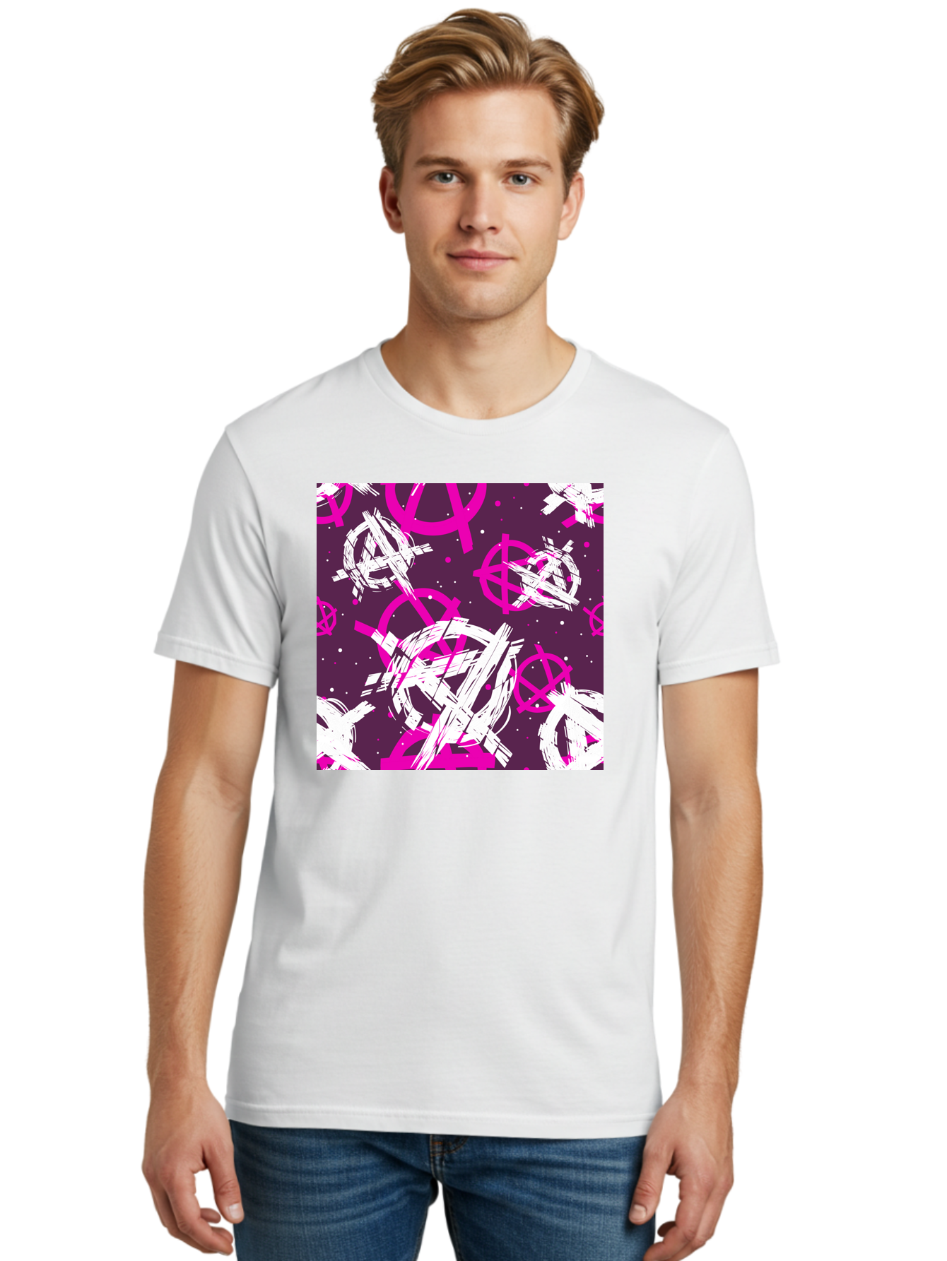 Anarchy-Symbols Men'S Graphic Tee, 100% Cotton, Comfortable Casual Summer Wear, Machine Washable, Anarchy Symbols, Protest Signs, Activist Graphics, Punk Rock Imagery, Chaotic Patterns, Abstract Art, Rebellion Motifs, Symbolic Expression, Aac377