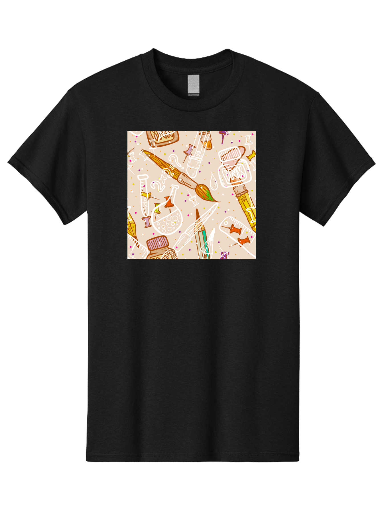 Art-And-Science Men'S Graphic Tee, 100% Cotton, Comfortable Casual Summer Wear, Machine Washable, Science And Art Supplies, Beakers, Test Tubes, Paintbrushes, Pencils, Creative Tools, Artistic Expression, Scientific Experimentation, Aac378