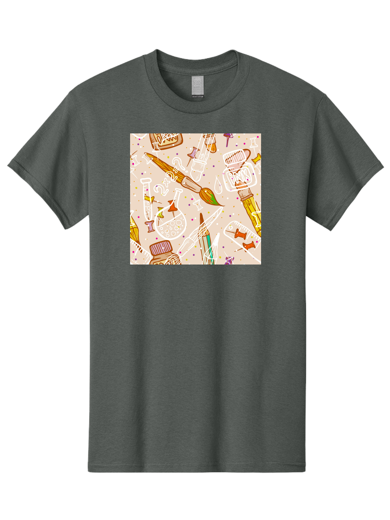 Art-And-Science Men'S Graphic Tee, 100% Cotton, Comfortable Casual Summer Wear, Machine Washable, Science And Art Supplies, Beakers, Test Tubes, Paintbrushes, Pencils, Creative Tools, Artistic Expression, Scientific Experimentation, Aac378