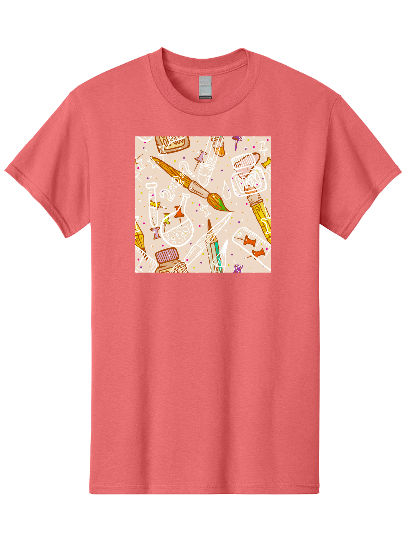 Art-And-Science Men'S Graphic Tee, 100% Cotton, Comfortable Casual Summer Wear, Machine Washable, Science And Art Supplies, Beakers, Test Tubes, Paintbrushes, Pencils, Creative Tools, Artistic Expression, Scientific Experimentation, Aac378