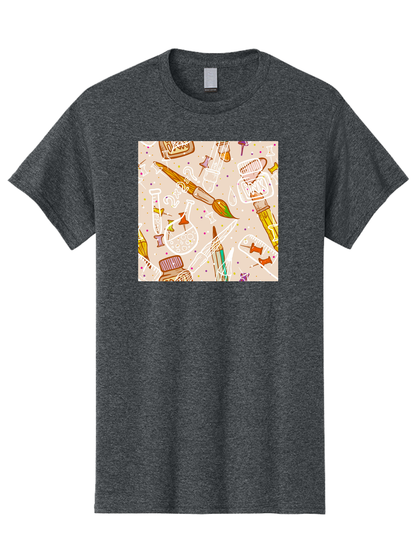 Art-And-Science Men'S Graphic Tee, 100% Cotton, Comfortable Casual Summer Wear, Machine Washable, Science And Art Supplies, Beakers, Test Tubes, Paintbrushes, Pencils, Creative Tools, Artistic Expression, Scientific Experimentation, Aac378