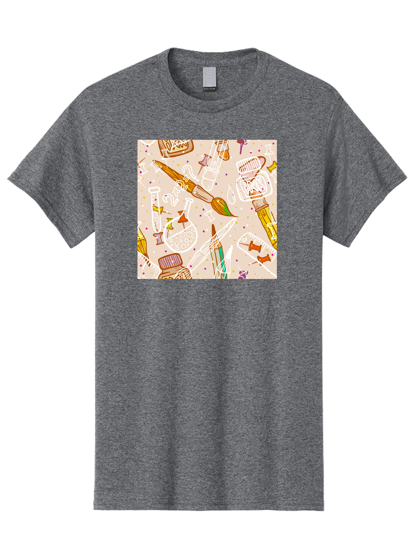 Art-And-Science Men'S Graphic Tee, 100% Cotton, Comfortable Casual Summer Wear, Machine Washable, Science And Art Supplies, Beakers, Test Tubes, Paintbrushes, Pencils, Creative Tools, Artistic Expression, Scientific Experimentation, Aac378