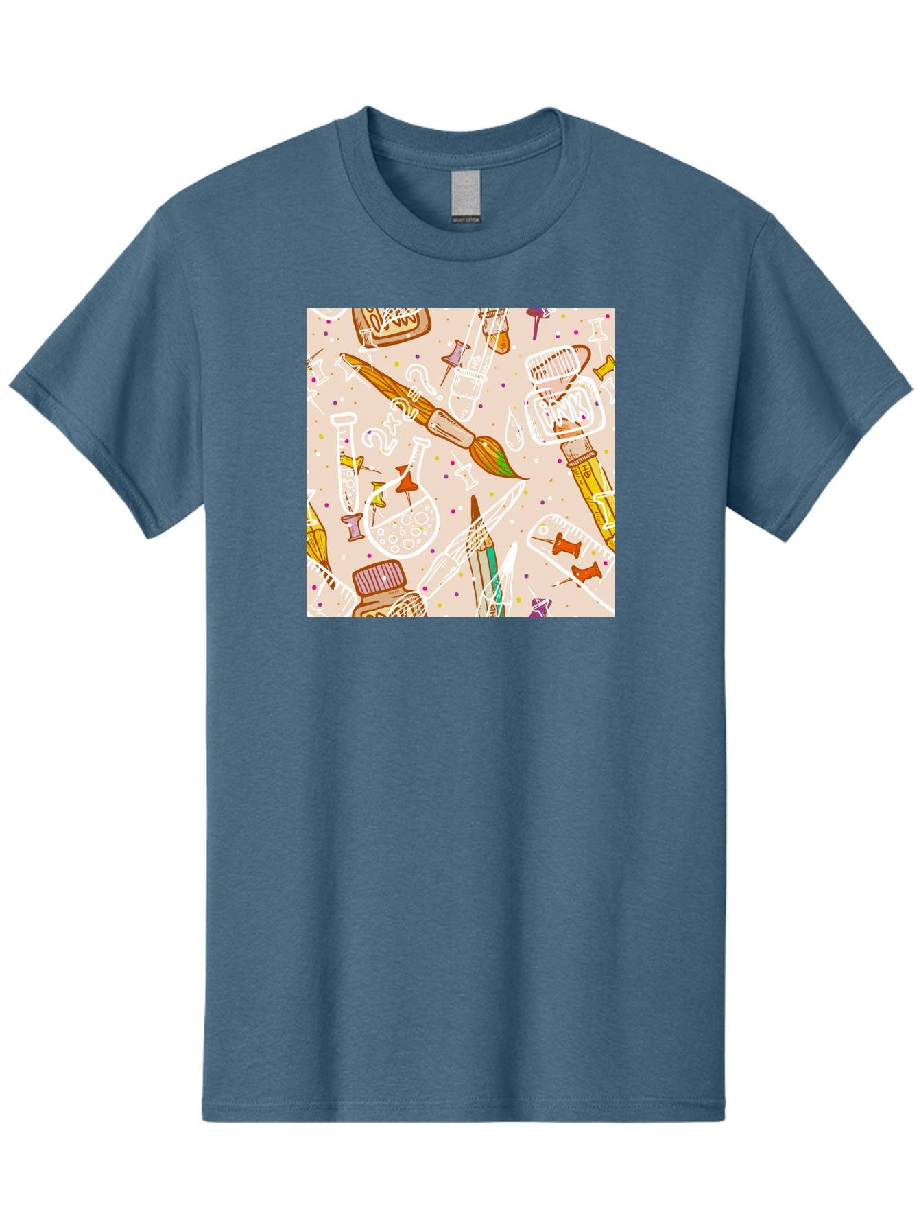 Art-And-Science Men'S Graphic Tee, 100% Cotton, Comfortable Casual Summer Wear, Machine Washable, Science And Art Supplies, Beakers, Test Tubes, Paintbrushes, Pencils, Creative Tools, Artistic Expression, Scientific Experimentation, Aac378