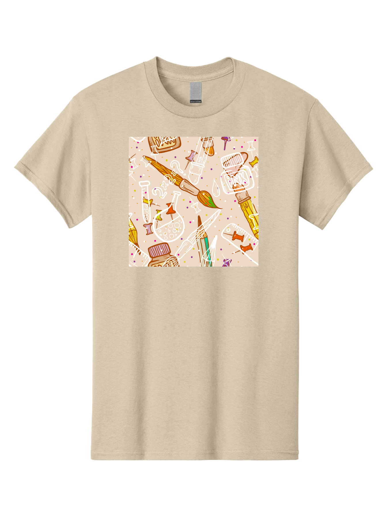 Art-And-Science Men'S Graphic Tee, 100% Cotton, Comfortable Casual Summer Wear, Machine Washable, Science And Art Supplies, Beakers, Test Tubes, Paintbrushes, Pencils, Creative Tools, Artistic Expression, Scientific Experimentation, Aac378