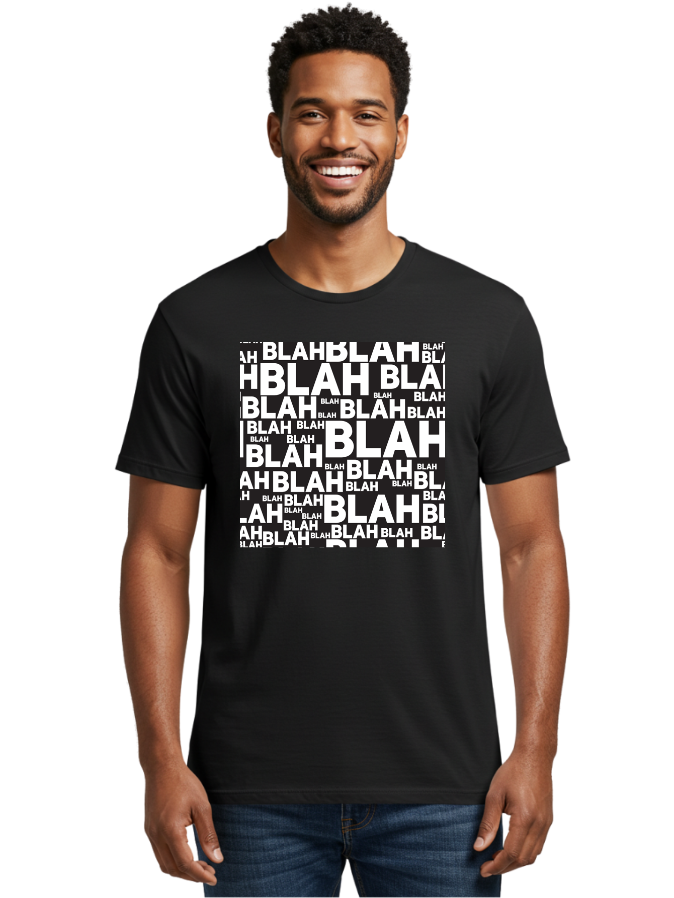 Blah Men'S Graphic Tee, 100% Cotton, Comfortable Casual Summer Wear, Machine Washable, Repetitive Text, Blah Blah, White Font, Black Background, Meaningless Words, Corporate Jargon, Office Chatter, Meaningless Speech, Empty Talk, Aac379