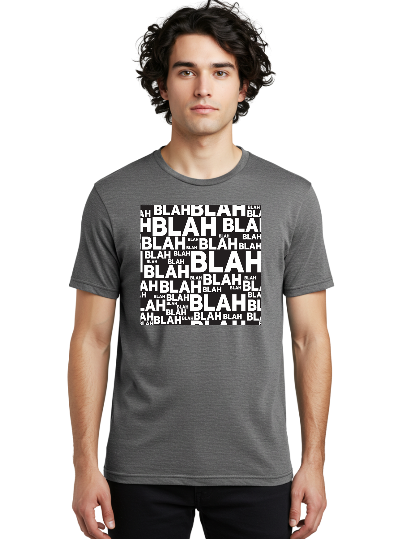 Blah Men'S Graphic Tee, 100% Cotton, Comfortable Casual Summer Wear, Machine Washable, Repetitive Text, Blah Blah, White Font, Black Background, Meaningless Words, Corporate Jargon, Office Chatter, Meaningless Speech, Empty Talk, Aac379