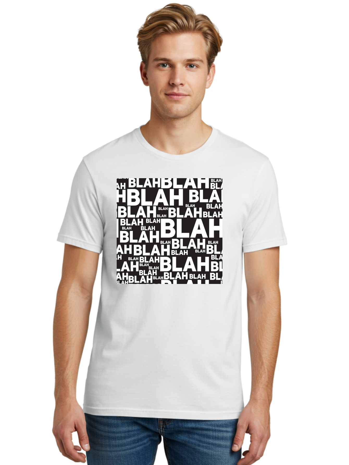 Blah Men'S Graphic Tee, 100% Cotton, Comfortable Casual Summer Wear, Machine Washable, Repetitive Text, Blah Blah, White Font, Black Background, Meaningless Words, Corporate Jargon, Office Chatter, Meaningless Speech, Empty Talk, Aac379