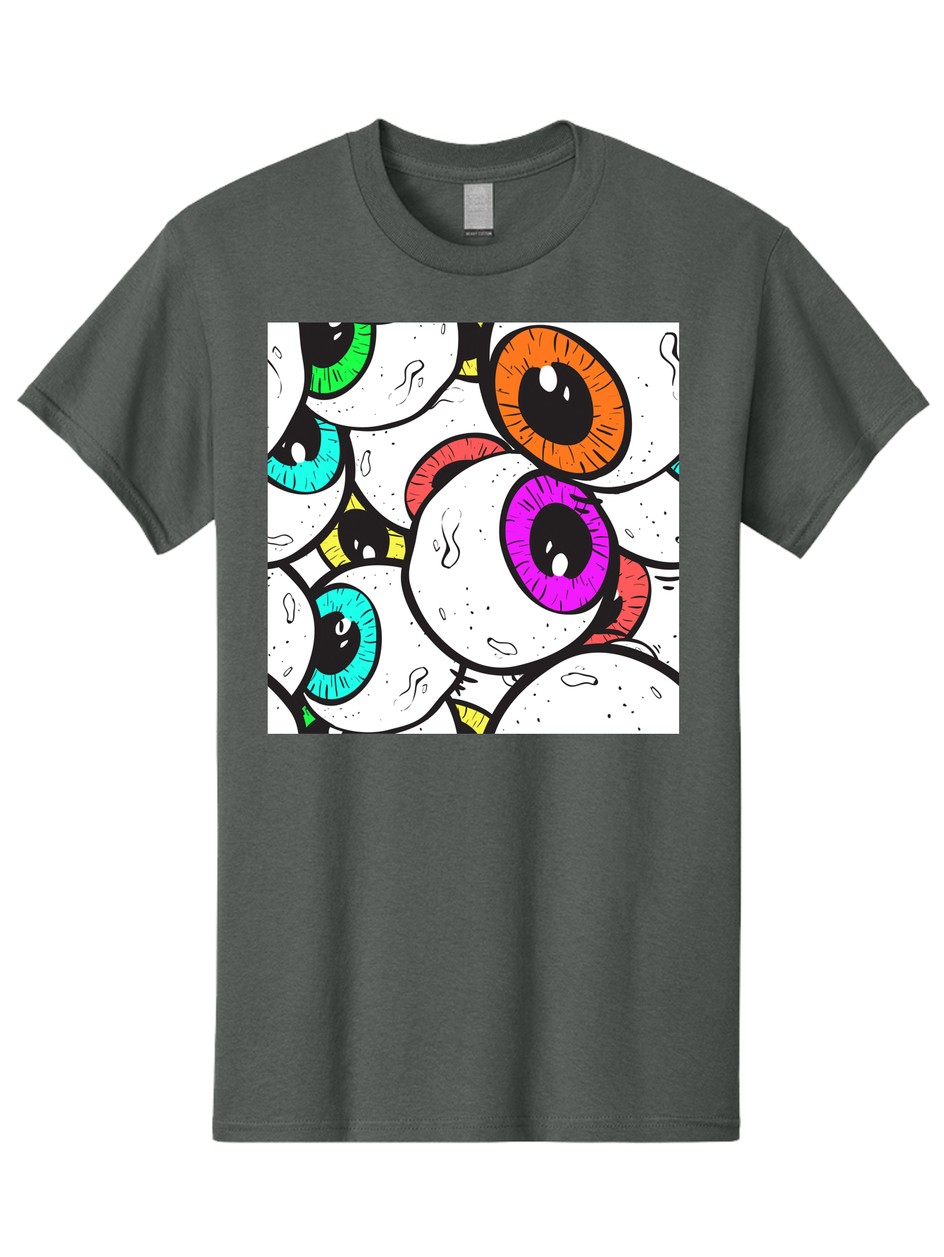 Cartoon-Eyes Men'S Graphic Tee, 100% Cotton, Comfortable Casual Summer Wear, Machine Washable, Cartoon Eyes, Vibrant Colors, Colorful Irises, Eyeballs, Illustration Art, Quirky Design, Playful Graphics, Eye-Catching Visuals, Modern Graphics, Aac381