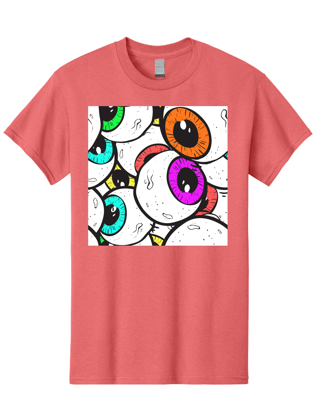 Cartoon-Eyes Men'S Graphic Tee, 100% Cotton, Comfortable Casual Summer Wear, Machine Washable, Cartoon Eyes, Vibrant Colors, Colorful Irises, Eyeballs, Illustration Art, Quirky Design, Playful Graphics, Eye-Catching Visuals, Modern Graphics, Aac381