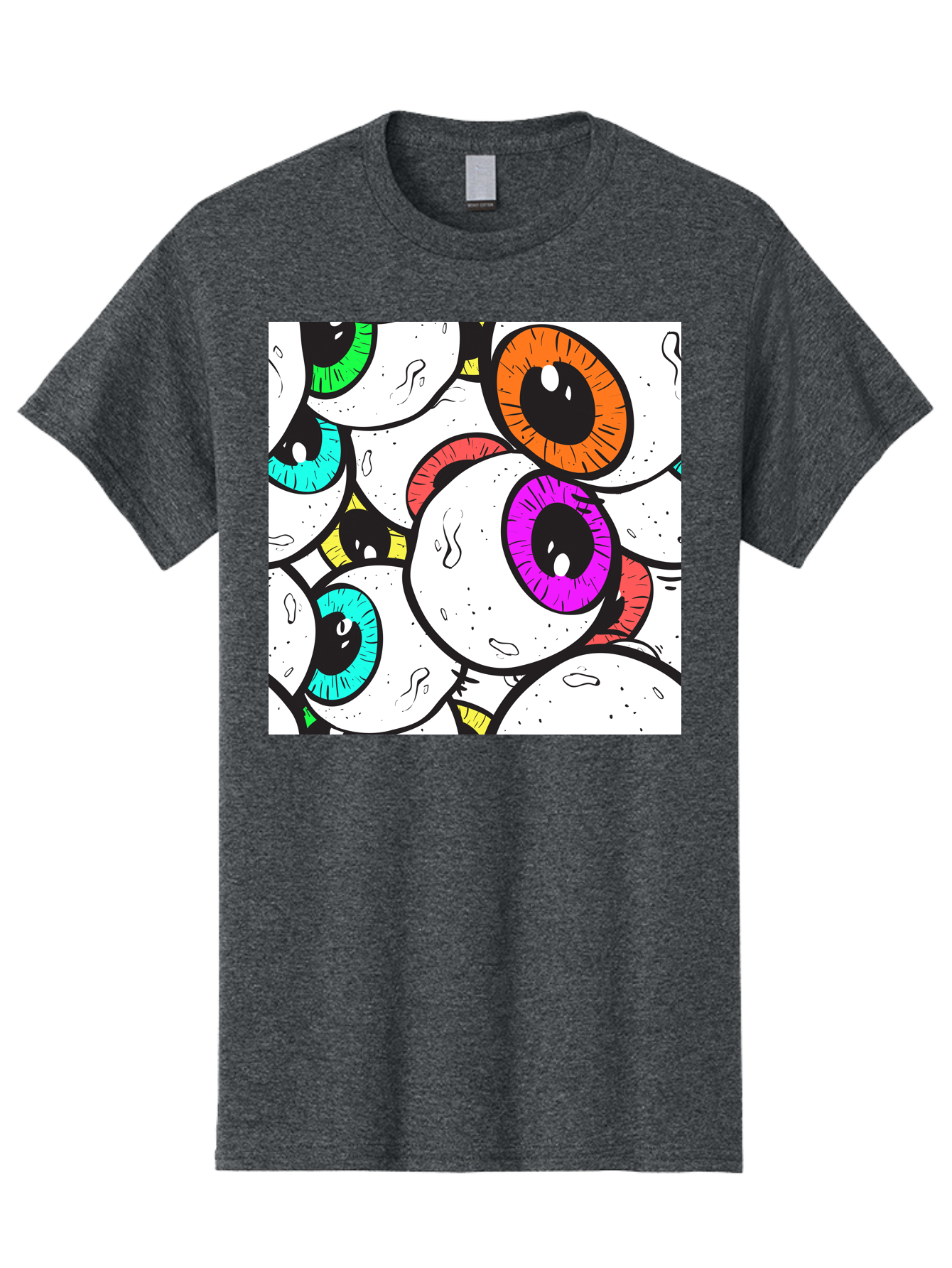 Cartoon-Eyes Men'S Graphic Tee, 100% Cotton, Comfortable Casual Summer Wear, Machine Washable, Cartoon Eyes, Vibrant Colors, Colorful Irises, Eyeballs, Illustration Art, Quirky Design, Playful Graphics, Eye-Catching Visuals, Modern Graphics, Aac381