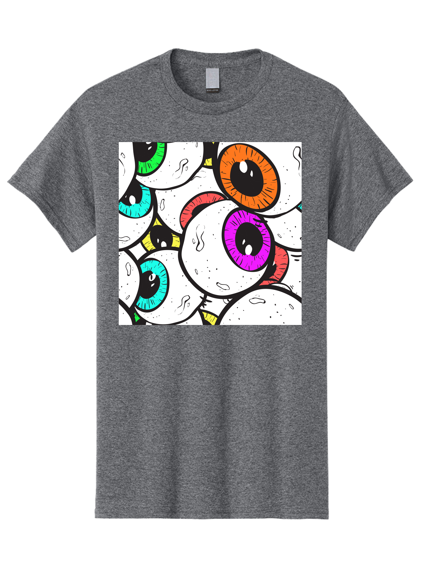 Cartoon-Eyes Men'S Graphic Tee, 100% Cotton, Comfortable Casual Summer Wear, Machine Washable, Cartoon Eyes, Vibrant Colors, Colorful Irises, Eyeballs, Illustration Art, Quirky Design, Playful Graphics, Eye-Catching Visuals, Modern Graphics, Aac381