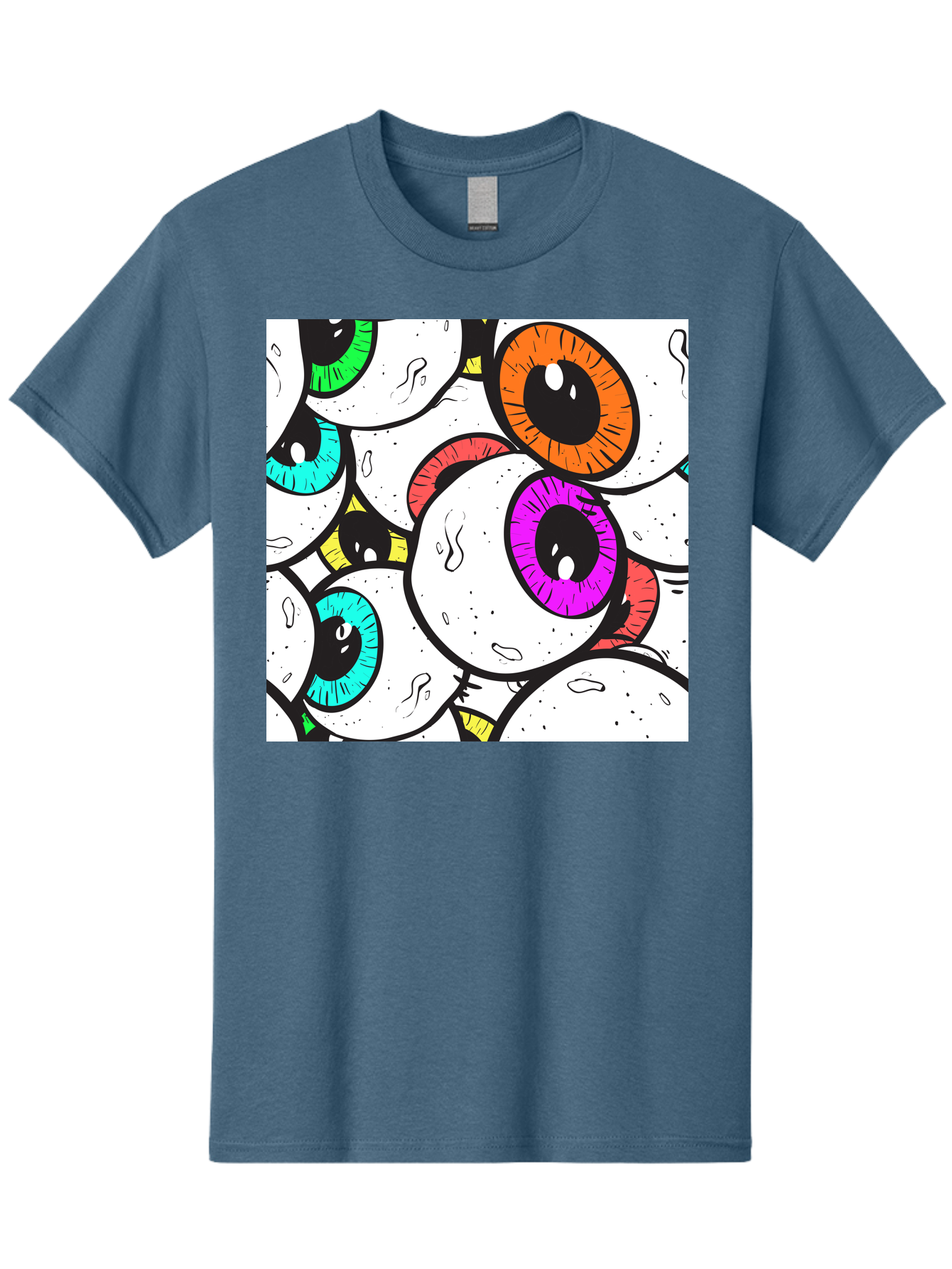 Cartoon-Eyes Men'S Graphic Tee, 100% Cotton, Comfortable Casual Summer Wear, Machine Washable, Cartoon Eyes, Vibrant Colors, Colorful Irises, Eyeballs, Illustration Art, Quirky Design, Playful Graphics, Eye-Catching Visuals, Modern Graphics, Aac381