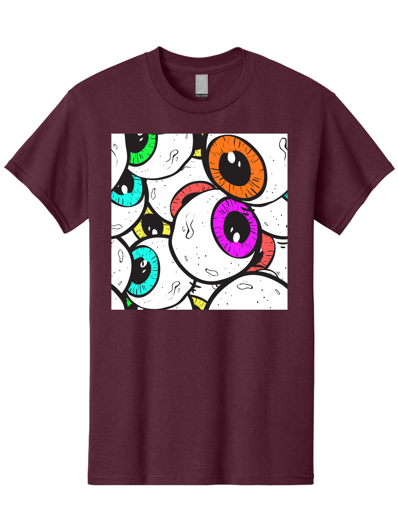 Cartoon-Eyes Men'S Graphic Tee, 100% Cotton, Comfortable Casual Summer Wear, Machine Washable, Cartoon Eyes, Vibrant Colors, Colorful Irises, Eyeballs, Illustration Art, Quirky Design, Playful Graphics, Eye-Catching Visuals, Modern Graphics, Aac381