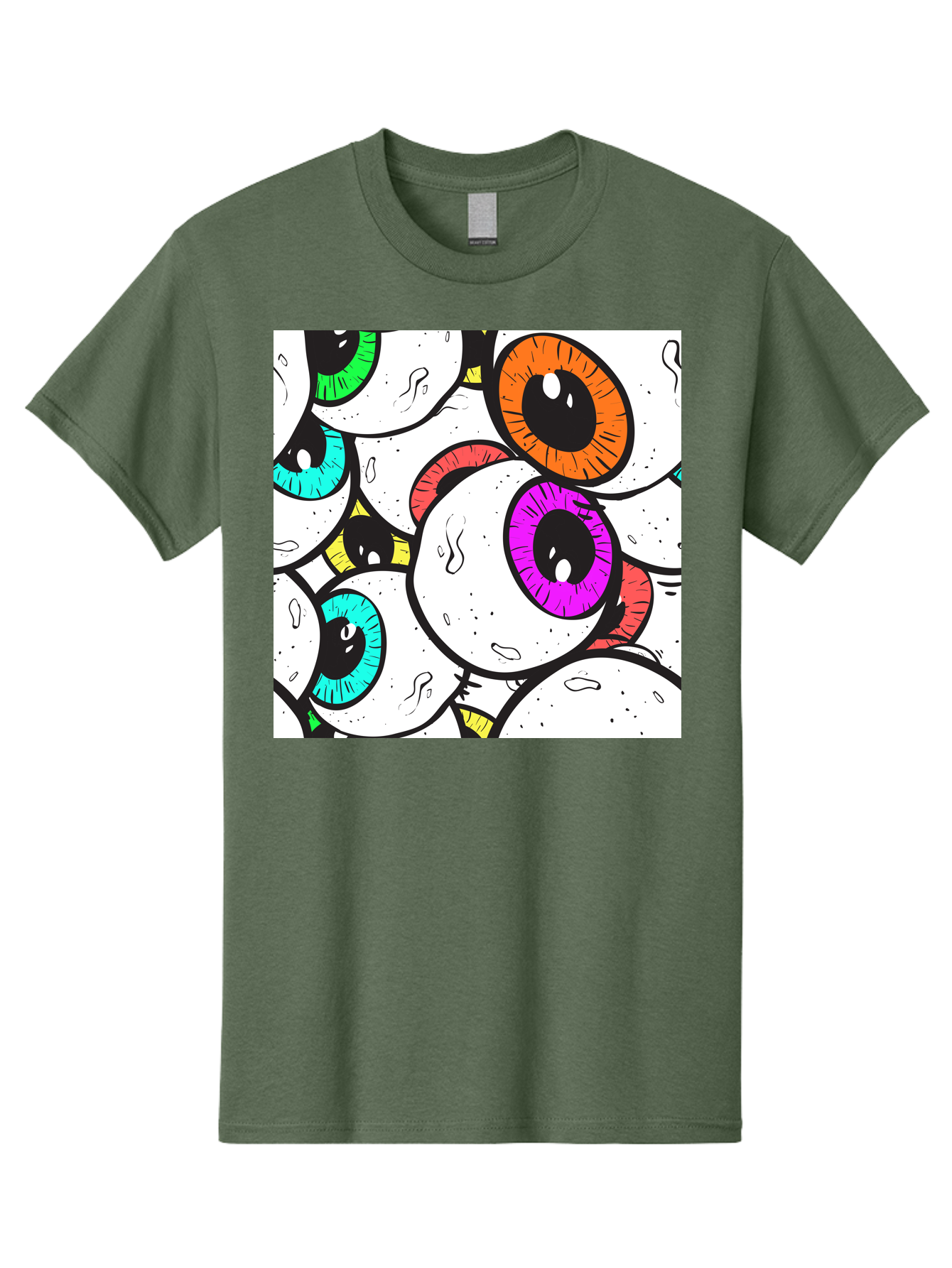 Cartoon-Eyes Men'S Graphic Tee, 100% Cotton, Comfortable Casual Summer Wear, Machine Washable, Cartoon Eyes, Vibrant Colors, Colorful Irises, Eyeballs, Illustration Art, Quirky Design, Playful Graphics, Eye-Catching Visuals, Modern Graphics, Aac381