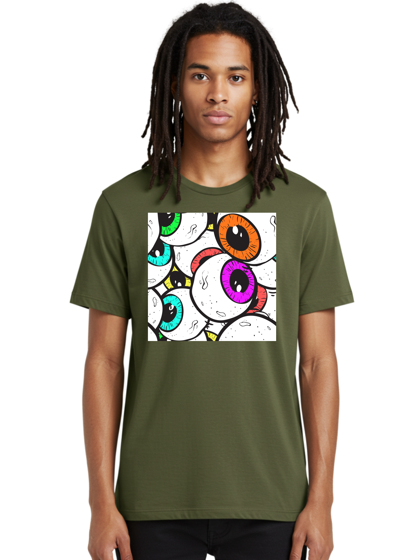 Cartoon-Eyes Men'S Graphic Tee, 100% Cotton, Comfortable Casual Summer Wear, Machine Washable, Cartoon Eyes, Vibrant Colors, Colorful Irises, Eyeballs, Illustration Art, Quirky Design, Playful Graphics, Eye-Catching Visuals, Modern Graphics, Aac381