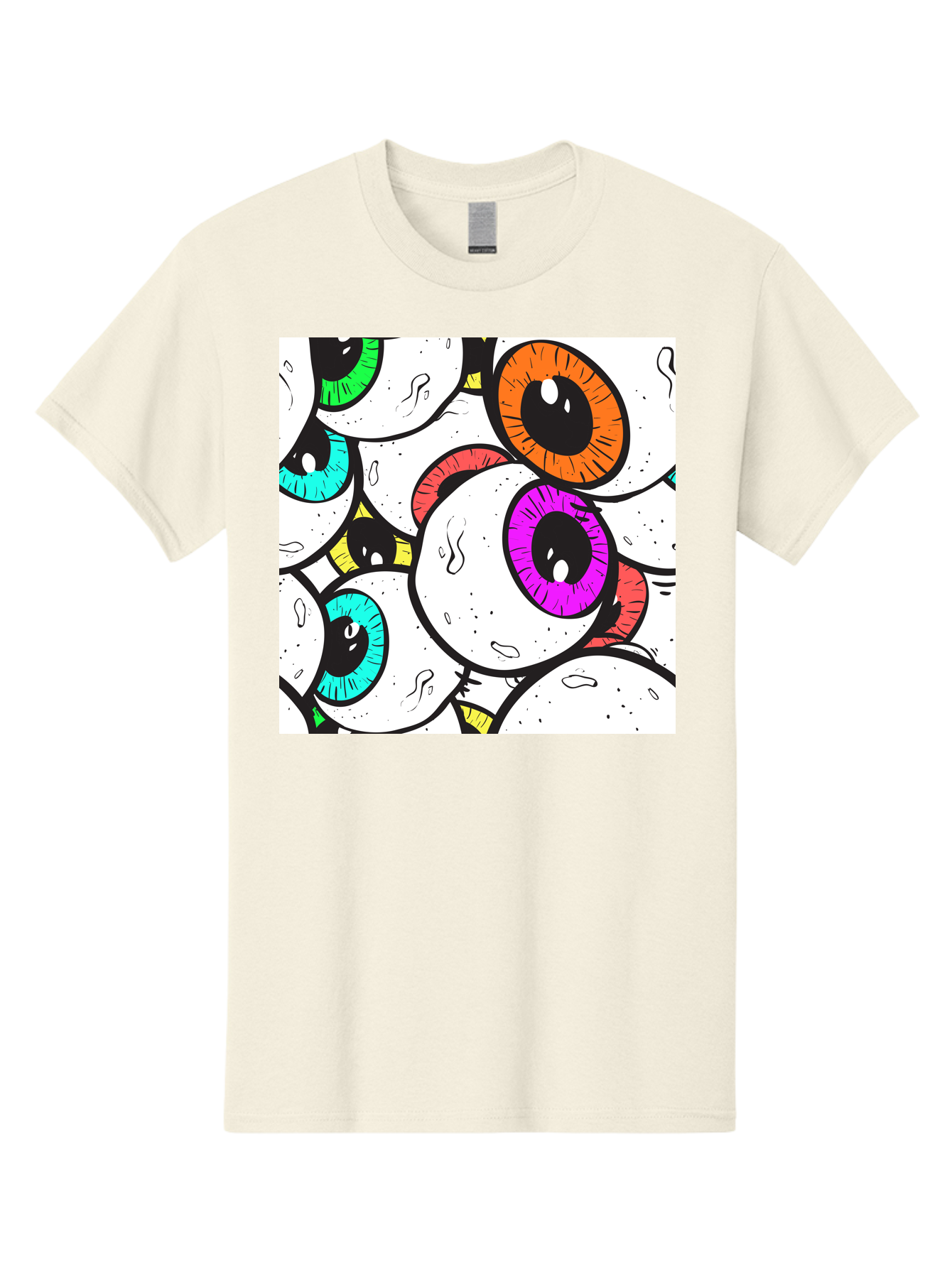 Cartoon-Eyes Men'S Graphic Tee, 100% Cotton, Comfortable Casual Summer Wear, Machine Washable, Cartoon Eyes, Vibrant Colors, Colorful Irises, Eyeballs, Illustration Art, Quirky Design, Playful Graphics, Eye-Catching Visuals, Modern Graphics, Aac381