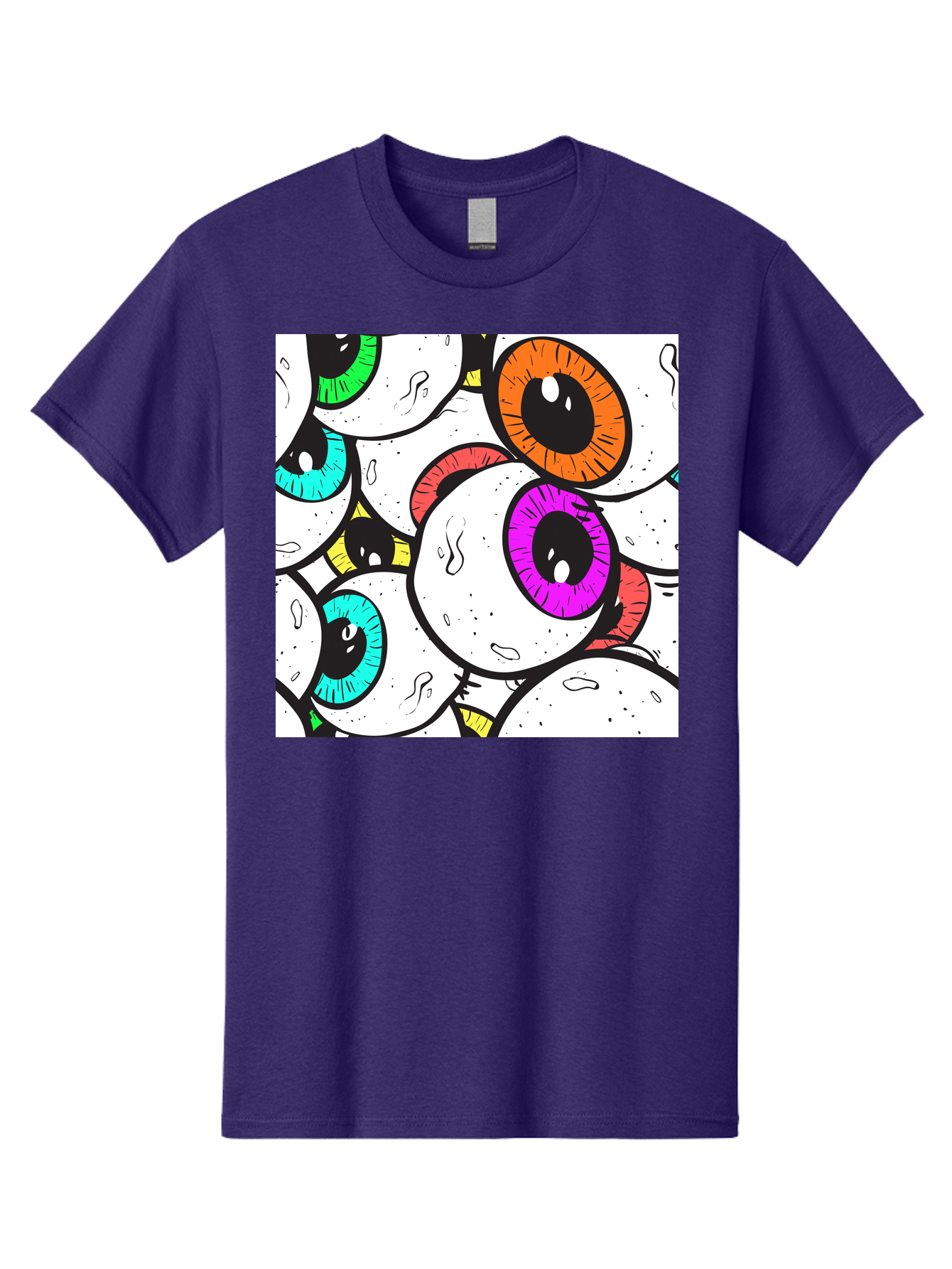 Cartoon-Eyes Men'S Graphic Tee, 100% Cotton, Comfortable Casual Summer Wear, Machine Washable, Cartoon Eyes, Vibrant Colors, Colorful Irises, Eyeballs, Illustration Art, Quirky Design, Playful Graphics, Eye-Catching Visuals, Modern Graphics, Aac381