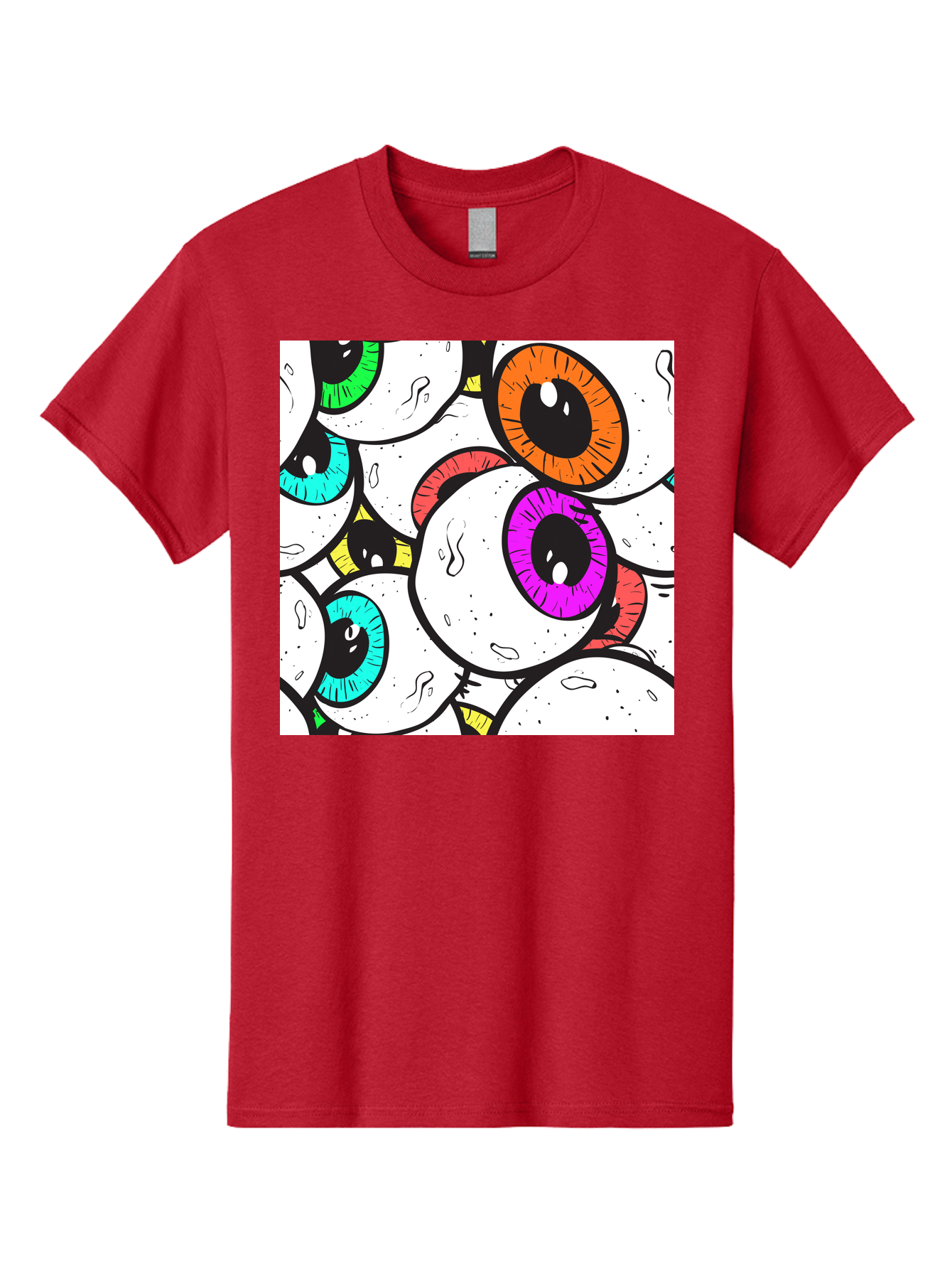 Cartoon-Eyes Men'S Graphic Tee, 100% Cotton, Comfortable Casual Summer Wear, Machine Washable, Cartoon Eyes, Vibrant Colors, Colorful Irises, Eyeballs, Illustration Art, Quirky Design, Playful Graphics, Eye-Catching Visuals, Modern Graphics, Aac381
