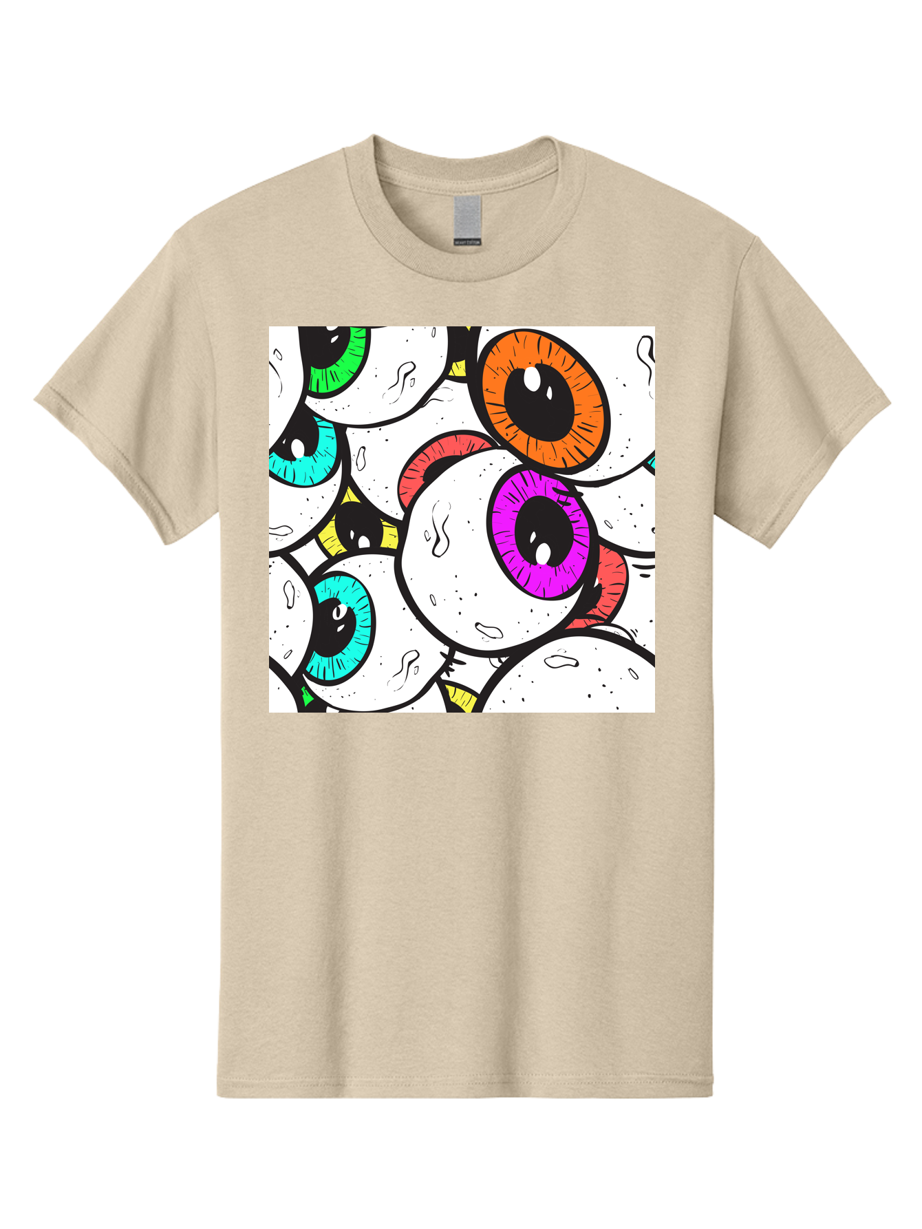 Cartoon-Eyes Men'S Graphic Tee, 100% Cotton, Comfortable Casual Summer Wear, Machine Washable, Cartoon Eyes, Vibrant Colors, Colorful Irises, Eyeballs, Illustration Art, Quirky Design, Playful Graphics, Eye-Catching Visuals, Modern Graphics, Aac381