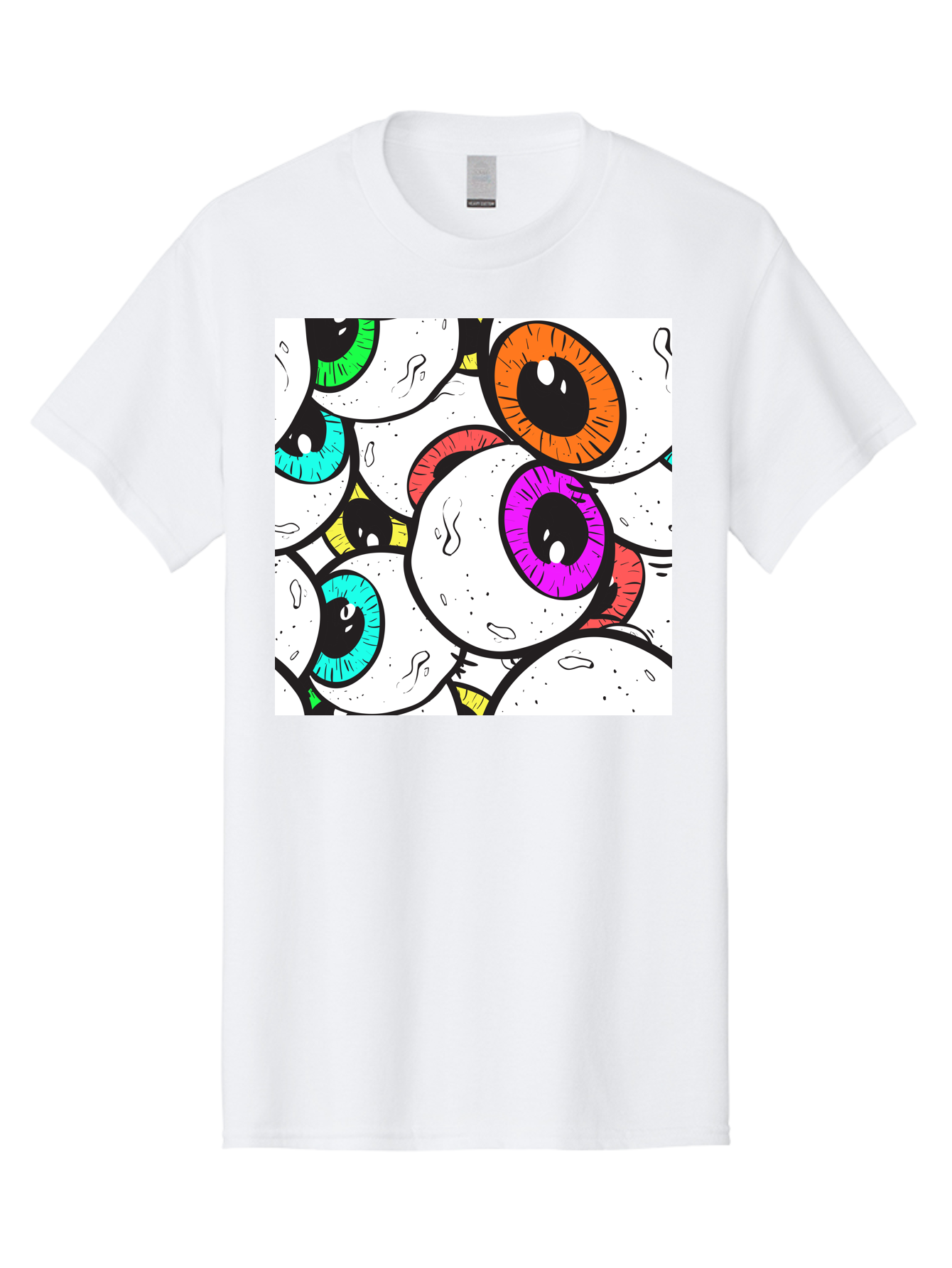 Cartoon-Eyes Men'S Graphic Tee, 100% Cotton, Comfortable Casual Summer Wear, Machine Washable, Cartoon Eyes, Vibrant Colors, Colorful Irises, Eyeballs, Illustration Art, Quirky Design, Playful Graphics, Eye-Catching Visuals, Modern Graphics, Aac381