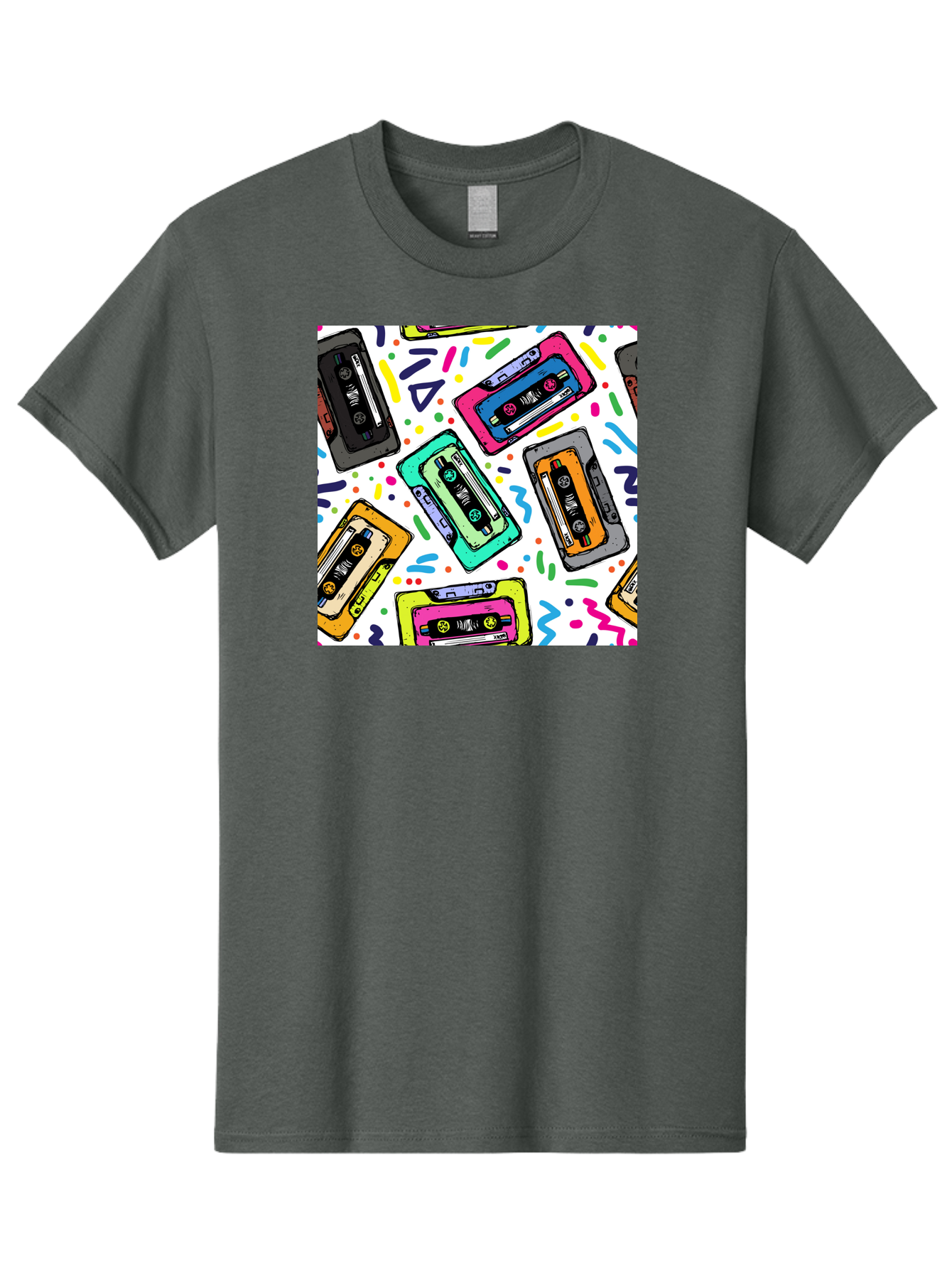 Cassette-Tapes-Pattern Men'S Graphic Tee, 100% Cotton, Comfortable Casual Summer Wear, Machine Washable, Retro Cassette Tapes, Vintage Music, Colorful Design, Nostalgic Feel, Playful Patterns, 80S And 90S Nostalgia, Music Lover Gift Aac382