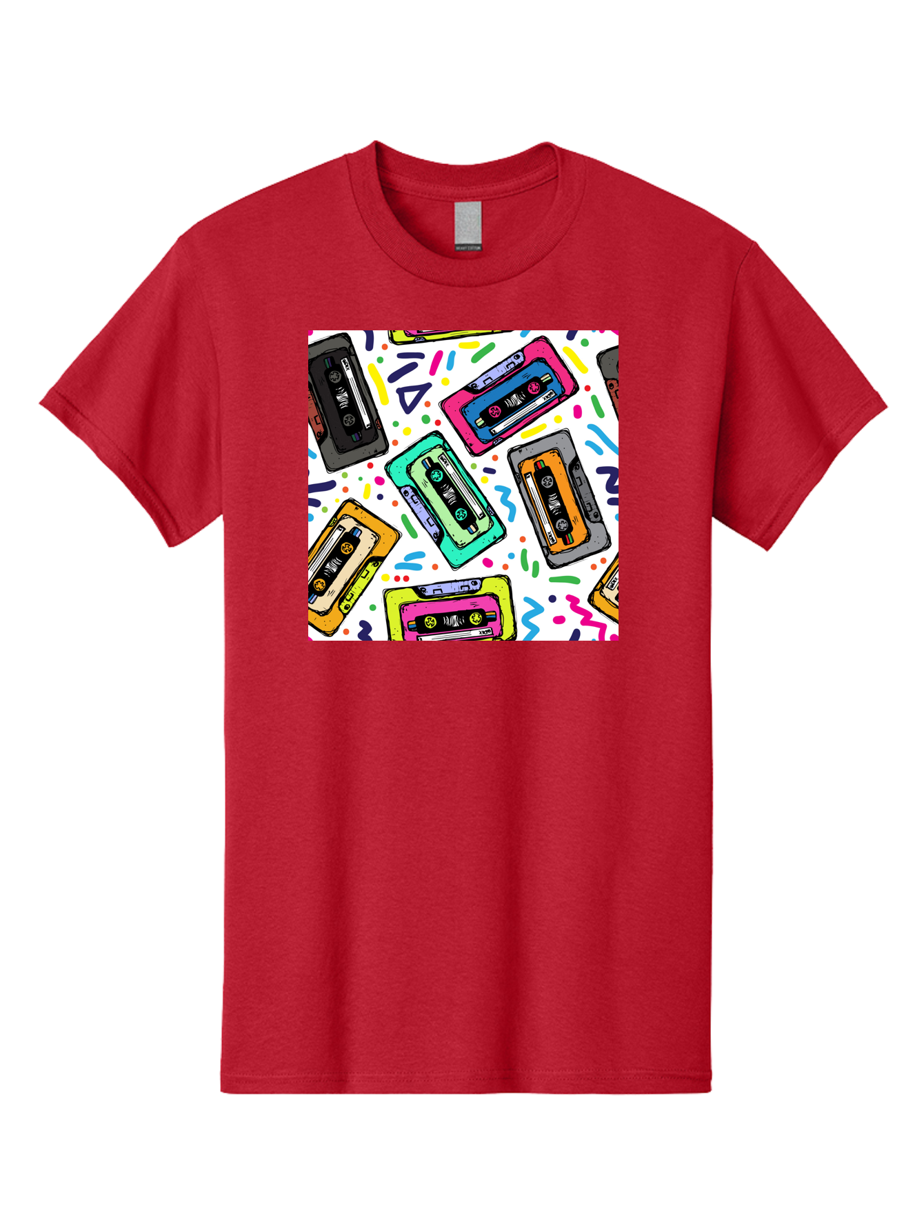 Cassette-Tapes-Pattern Men'S Graphic Tee, 100% Cotton, Comfortable Casual Summer Wear, Machine Washable, Retro Cassette Tapes, Vintage Music, Colorful Design, Nostalgic Feel, Playful Patterns, 80S And 90S Nostalgia, Music Lover Gift Aac382