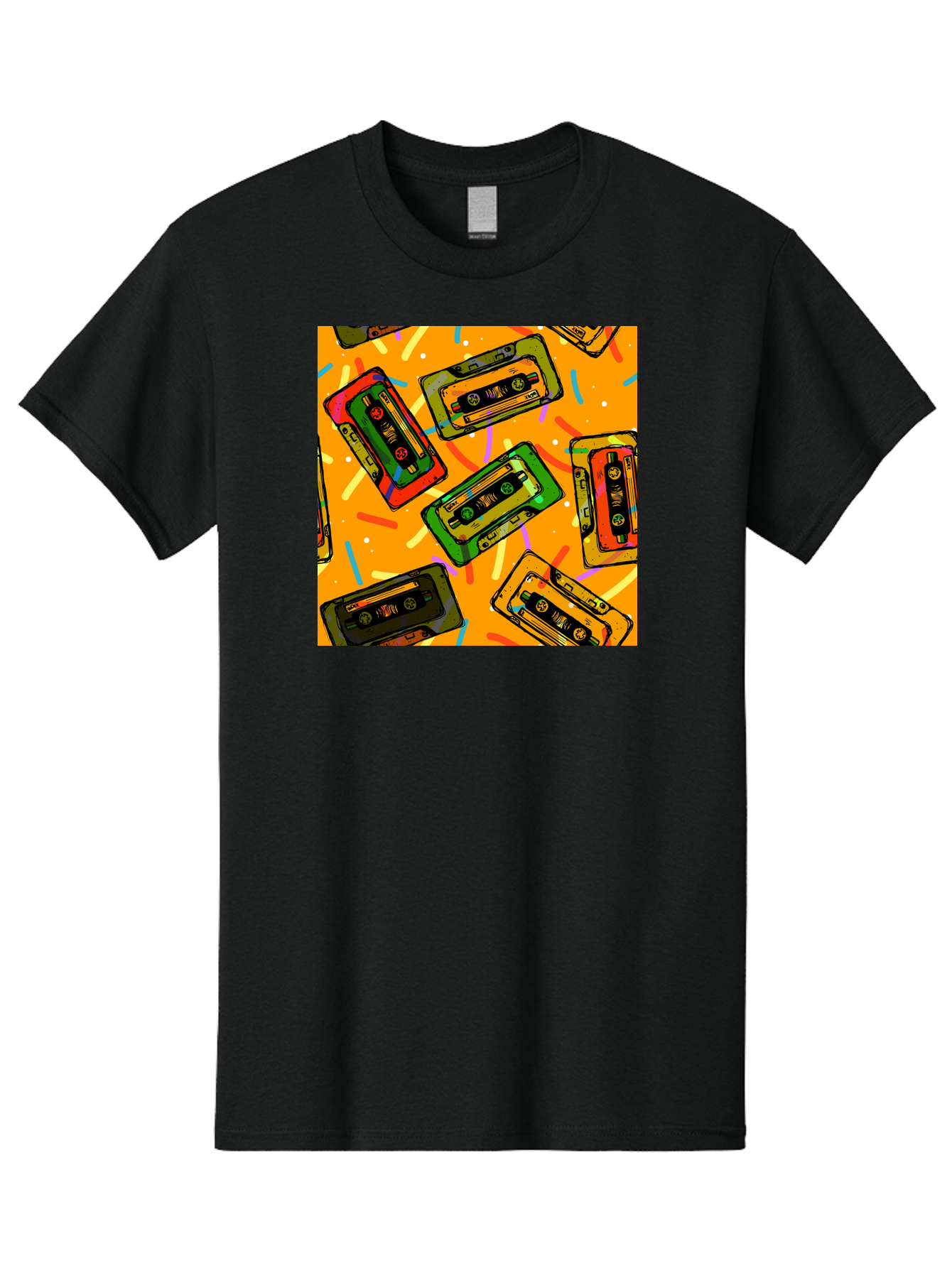 Cassette-Tapes Men'S Graphic Tee, 100% Cotton, Comfortable Casual Summer Wear, Machine Washable, Retro Cassette Tapes, Vintage Music, Colorful Illustration, Nostalgic Tech, 80S And 90S Memorabilia, Mix Tape Culture, Music Nostalgia, Aac383