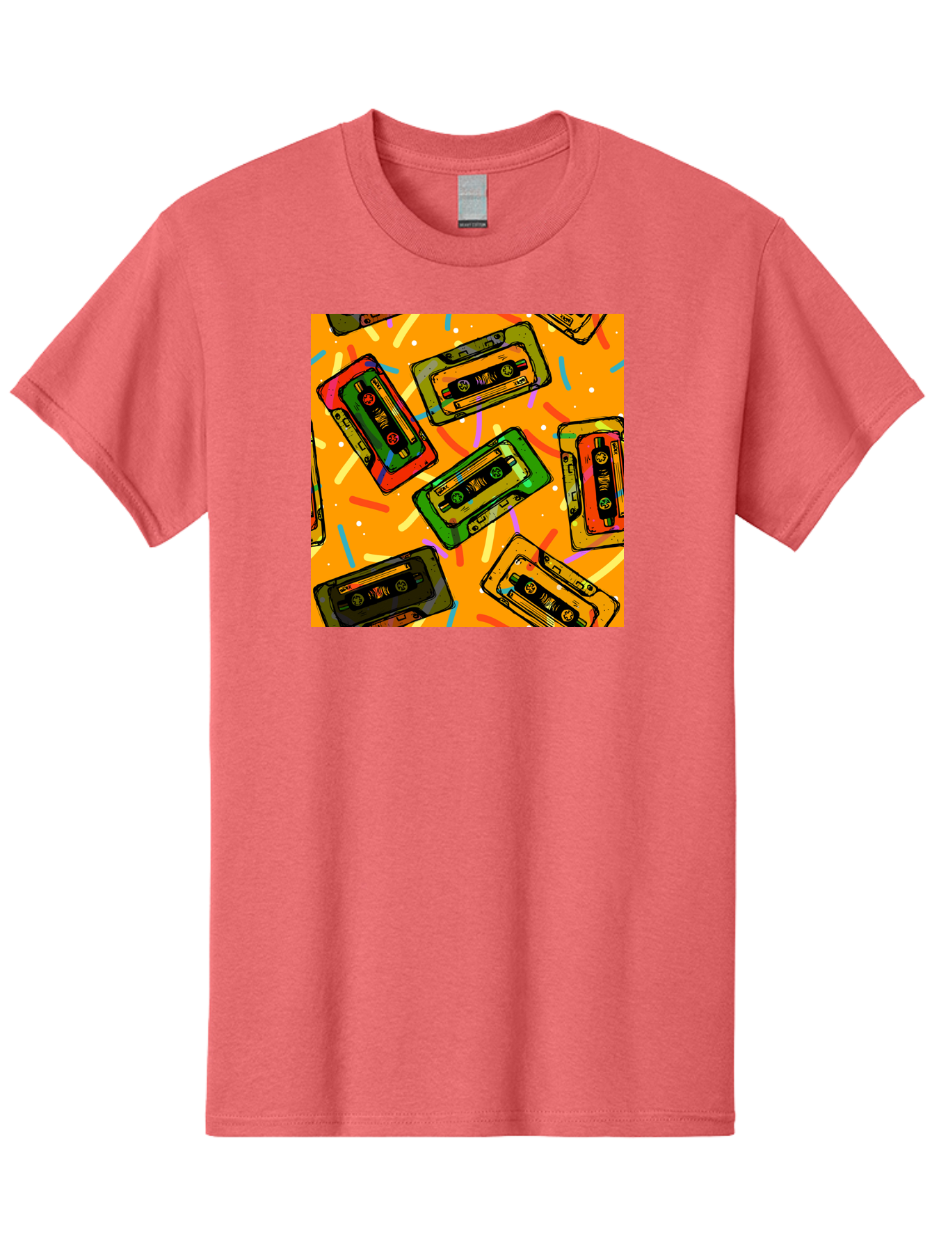 Cassette-Tapes Men'S Graphic Tee, 100% Cotton, Comfortable Casual Summer Wear, Machine Washable, Retro Cassette Tapes, Vintage Music, Colorful Illustration, Nostalgic Tech, 80S And 90S Memorabilia, Mix Tape Culture, Music Nostalgia, Aac383