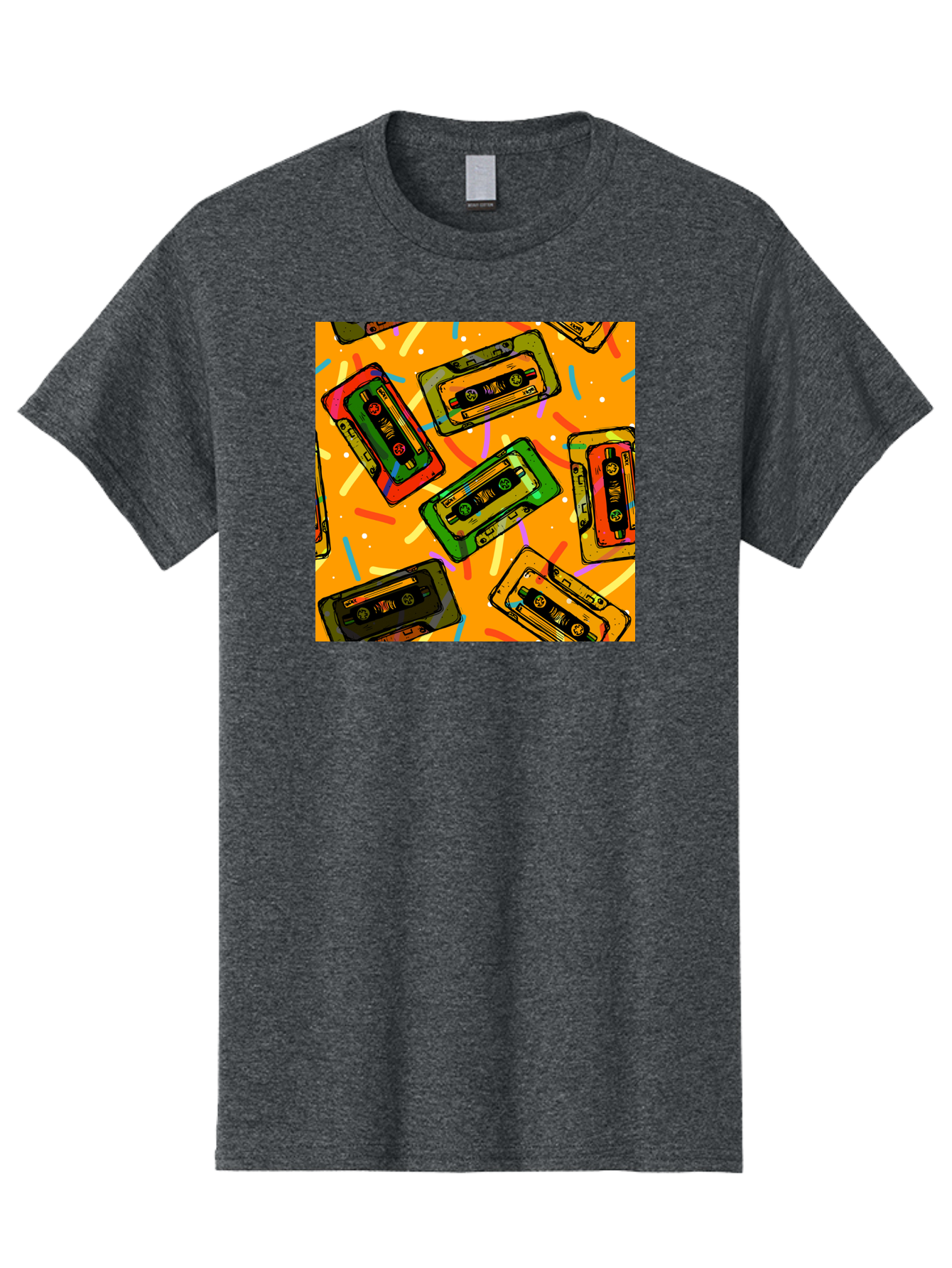 Cassette-Tapes Men'S Graphic Tee, 100% Cotton, Comfortable Casual Summer Wear, Machine Washable, Retro Cassette Tapes, Vintage Music, Colorful Illustration, Nostalgic Tech, 80S And 90S Memorabilia, Mix Tape Culture, Music Nostalgia, Aac383