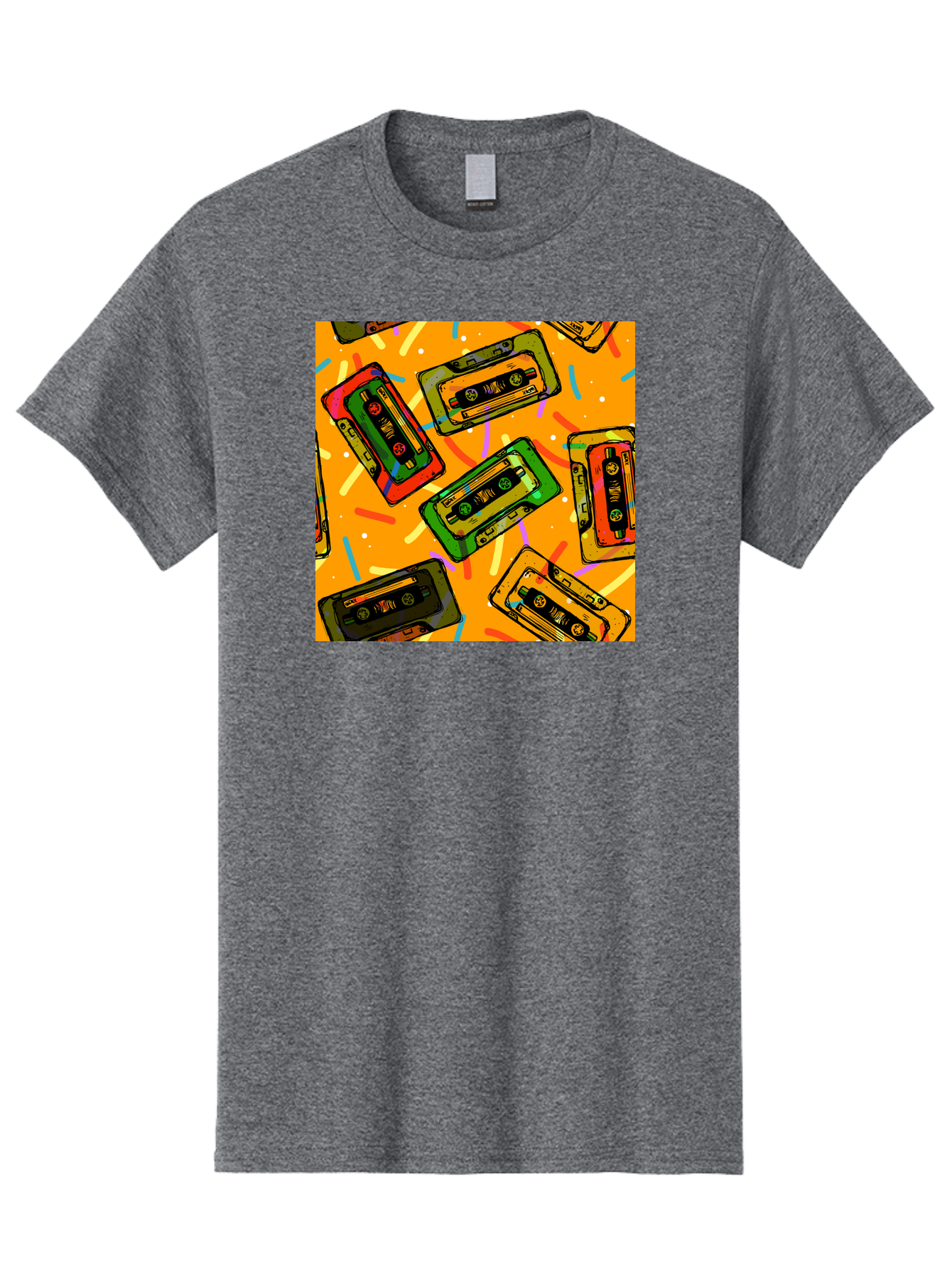 Cassette-Tapes Men'S Graphic Tee, 100% Cotton, Comfortable Casual Summer Wear, Machine Washable, Retro Cassette Tapes, Vintage Music, Colorful Illustration, Nostalgic Tech, 80S And 90S Memorabilia, Mix Tape Culture, Music Nostalgia, Aac383