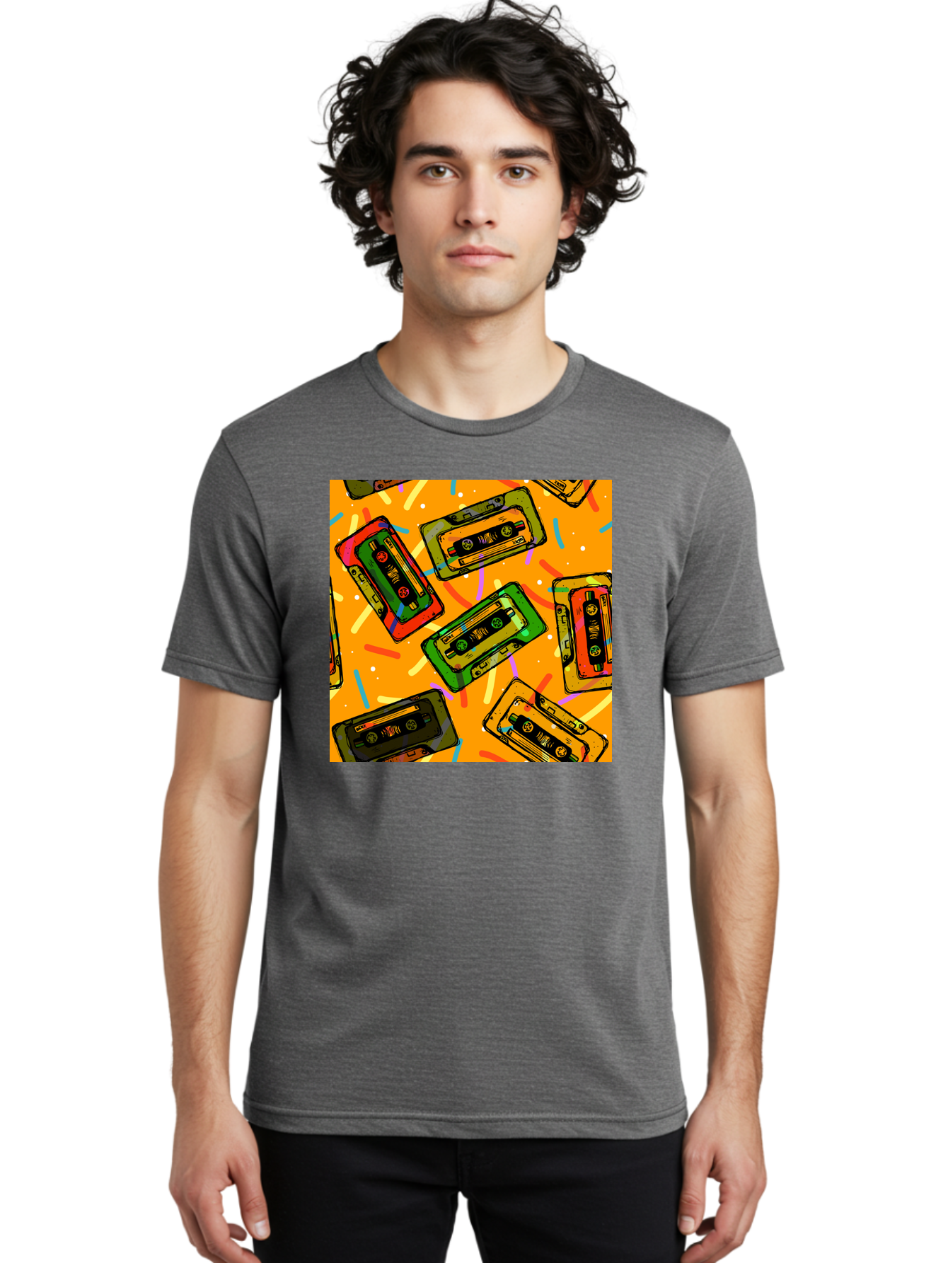 Cassette-Tapes Men'S Graphic Tee, 100% Cotton, Comfortable Casual Summer Wear, Machine Washable, Retro Cassette Tapes, Vintage Music, Colorful Illustration, Nostalgic Tech, 80S And 90S Memorabilia, Mix Tape Culture, Music Nostalgia, Aac383