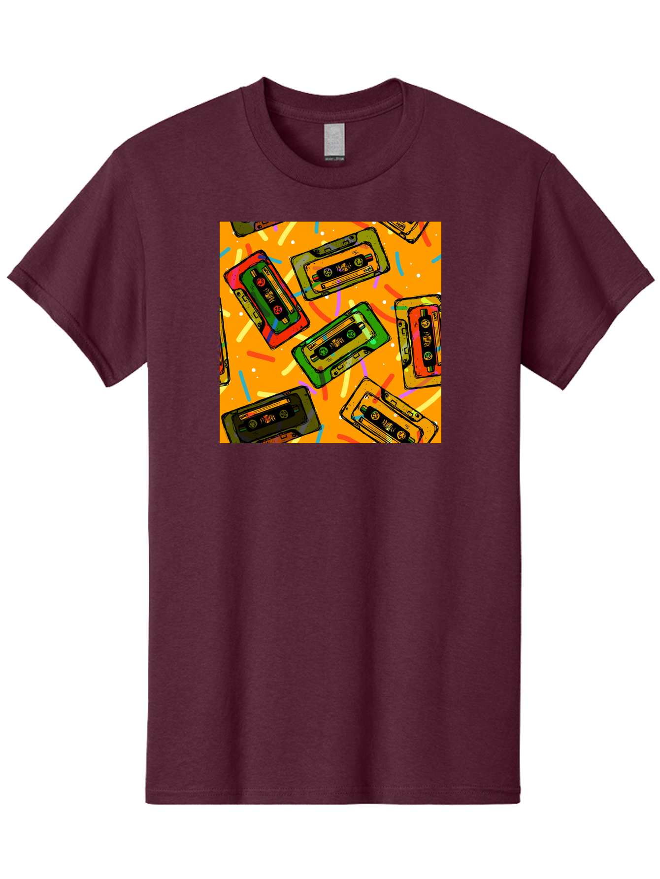 Cassette-Tapes Men'S Graphic Tee, 100% Cotton, Comfortable Casual Summer Wear, Machine Washable, Retro Cassette Tapes, Vintage Music, Colorful Illustration, Nostalgic Tech, 80S And 90S Memorabilia, Mix Tape Culture, Music Nostalgia, Aac383