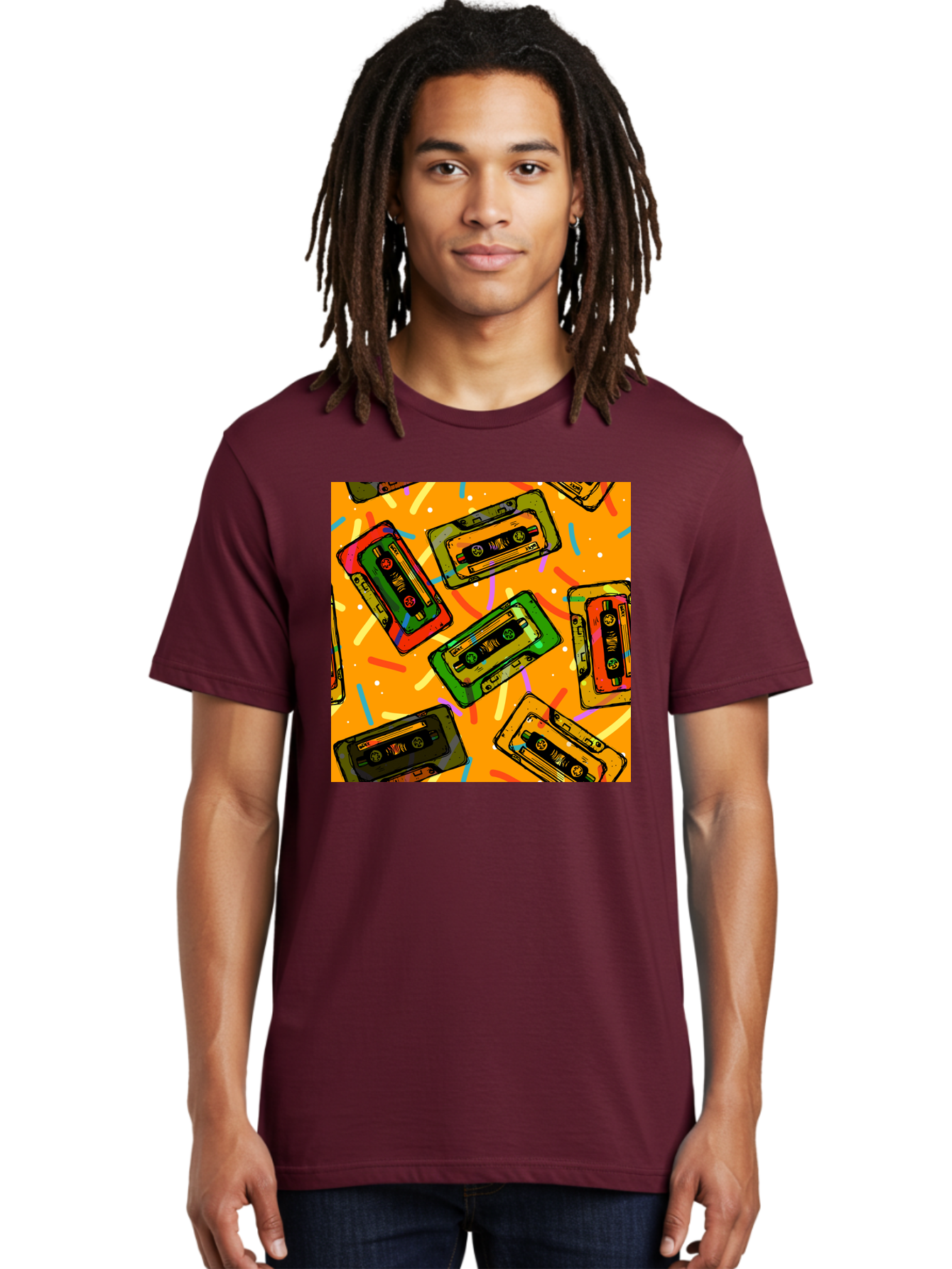 Cassette-Tapes Men'S Graphic Tee, 100% Cotton, Comfortable Casual Summer Wear, Machine Washable, Retro Cassette Tapes, Vintage Music, Colorful Illustration, Nostalgic Tech, 80S And 90S Memorabilia, Mix Tape Culture, Music Nostalgia, Aac383