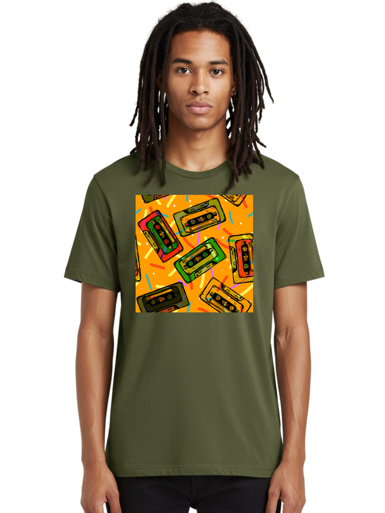 Cassette-Tapes Men'S Graphic Tee, 100% Cotton, Comfortable Casual Summer Wear, Machine Washable, Retro Cassette Tapes, Vintage Music, Colorful Illustration, Nostalgic Tech, 80S And 90S Memorabilia, Mix Tape Culture, Music Nostalgia, Aac383