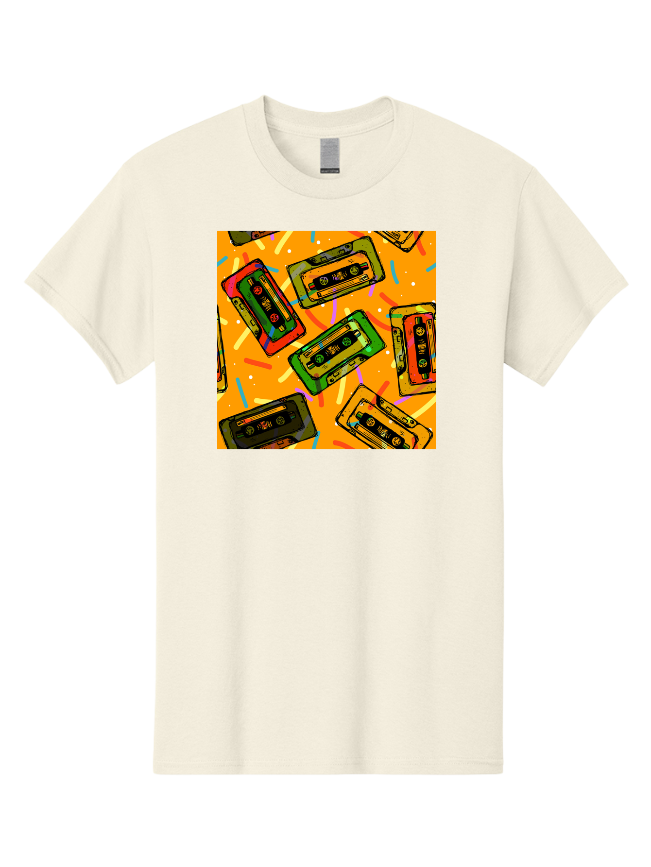 Cassette-Tapes Men'S Graphic Tee, 100% Cotton, Comfortable Casual Summer Wear, Machine Washable, Retro Cassette Tapes, Vintage Music, Colorful Illustration, Nostalgic Tech, 80S And 90S Memorabilia, Mix Tape Culture, Music Nostalgia, Aac383