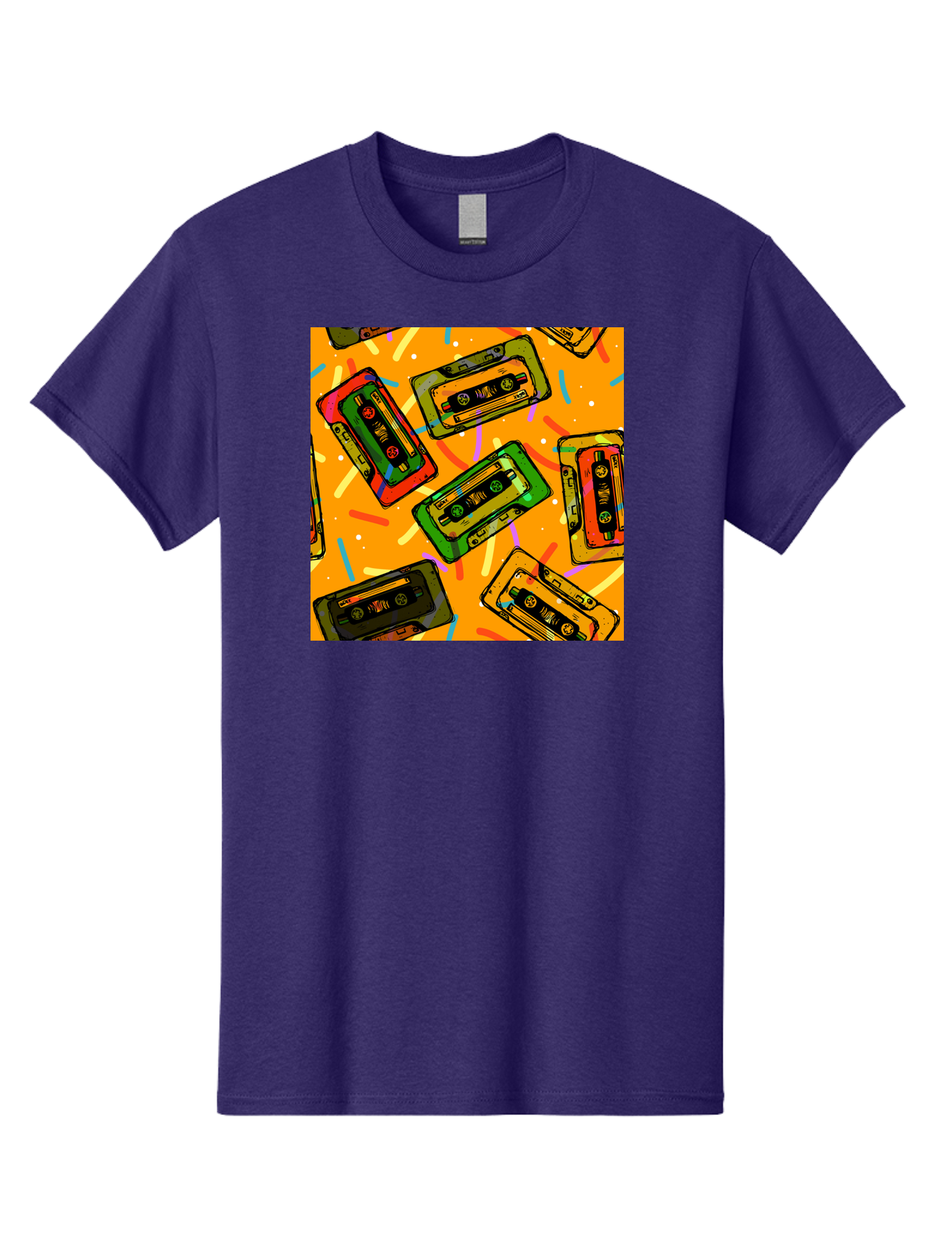 Cassette-Tapes Men'S Graphic Tee, 100% Cotton, Comfortable Casual Summer Wear, Machine Washable, Retro Cassette Tapes, Vintage Music, Colorful Illustration, Nostalgic Tech, 80S And 90S Memorabilia, Mix Tape Culture, Music Nostalgia, Aac383