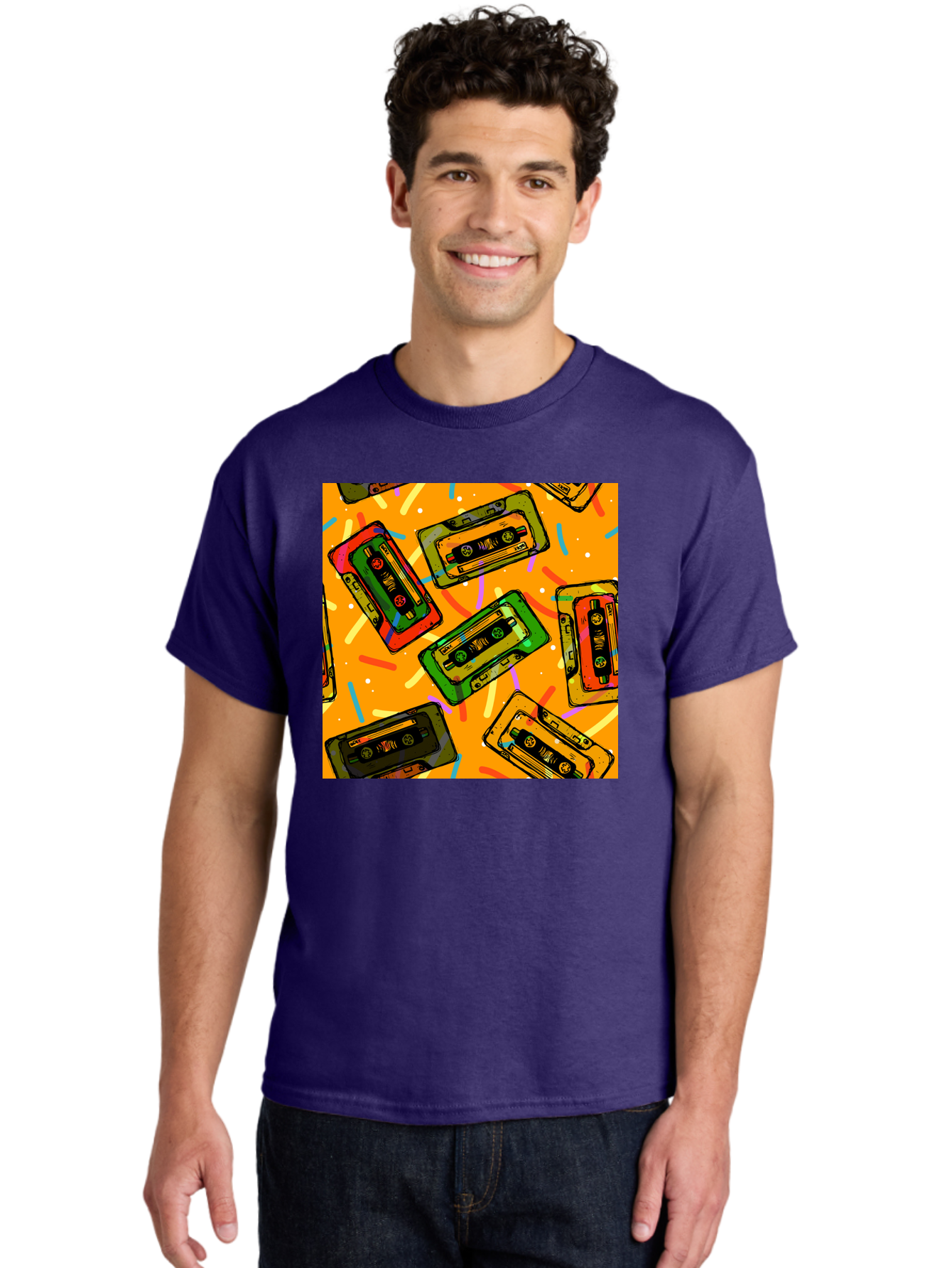 Cassette-Tapes Men'S Graphic Tee, 100% Cotton, Comfortable Casual Summer Wear, Machine Washable, Retro Cassette Tapes, Vintage Music, Colorful Illustration, Nostalgic Tech, 80S And 90S Memorabilia, Mix Tape Culture, Music Nostalgia, Aac383