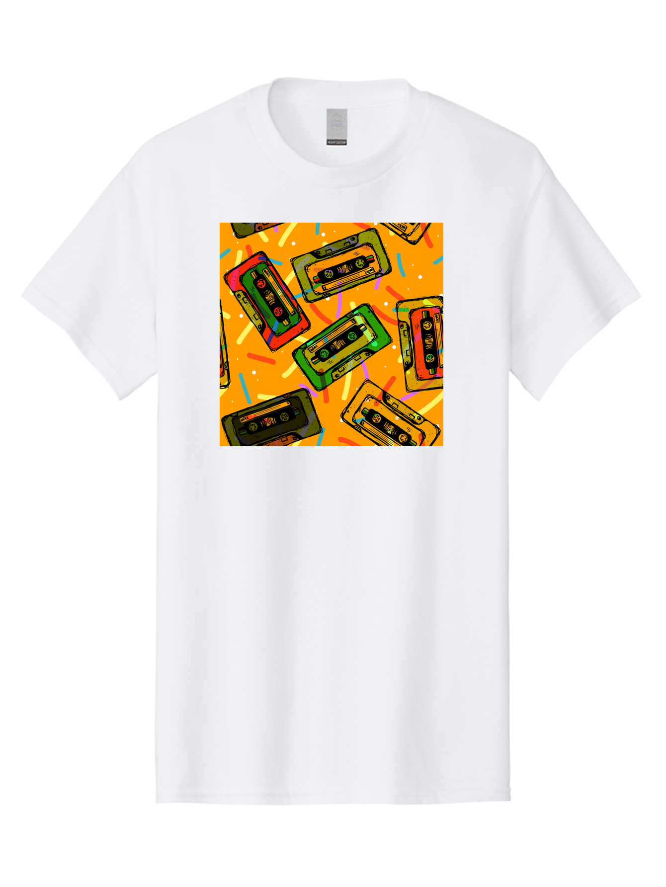 Cassette-Tapes Men'S Graphic Tee, 100% Cotton, Comfortable Casual Summer Wear, Machine Washable, Retro Cassette Tapes, Vintage Music, Colorful Illustration, Nostalgic Tech, 80S And 90S Memorabilia, Mix Tape Culture, Music Nostalgia, Aac383