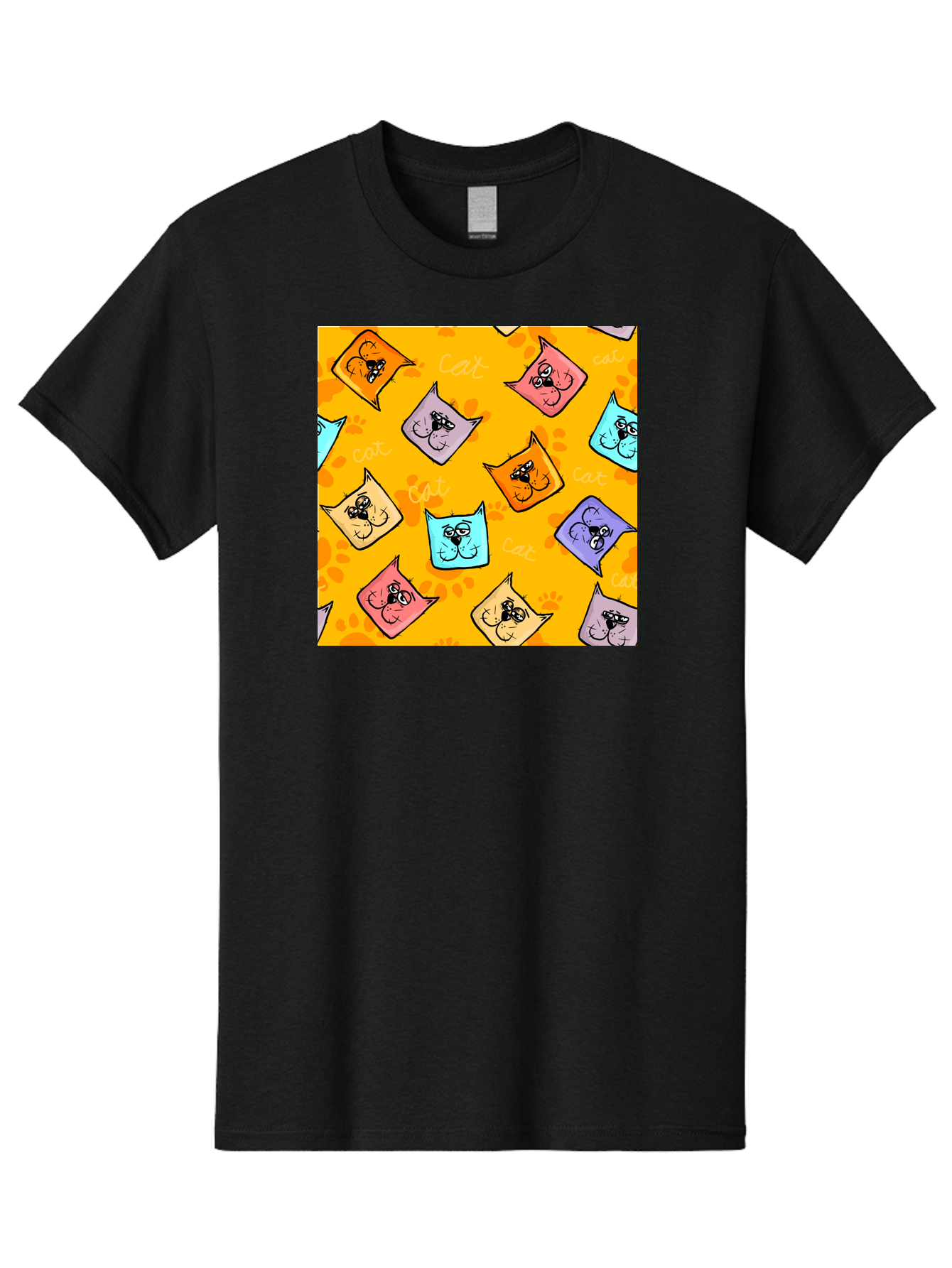 Cat-Pattern Men'S Graphic Tee, 100% Cotton, Comfortable Casual Summer Wear, Machine Washable, Cartoon Cats, Pastel Colors, Cat Faces, Playful Pattern, Cute Animals, Whimsical Design, Feline Friends, Adorable Illustrations, Fun Graphics, Aac384