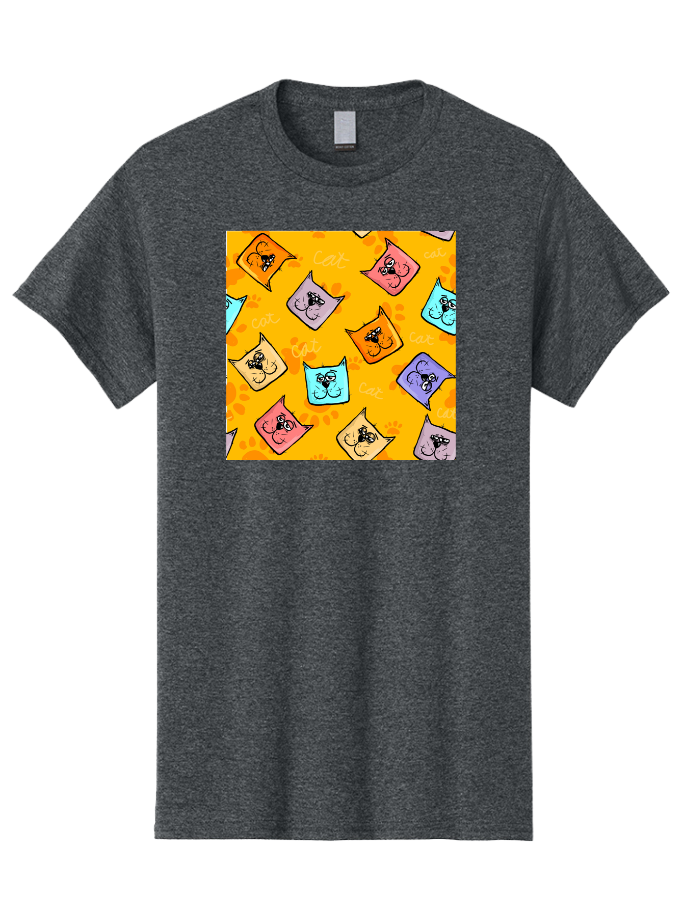 Cat-Pattern Men'S Graphic Tee, 100% Cotton, Comfortable Casual Summer Wear, Machine Washable, Cartoon Cats, Pastel Colors, Cat Faces, Playful Pattern, Cute Animals, Whimsical Design, Feline Friends, Adorable Illustrations, Fun Graphics, Aac384