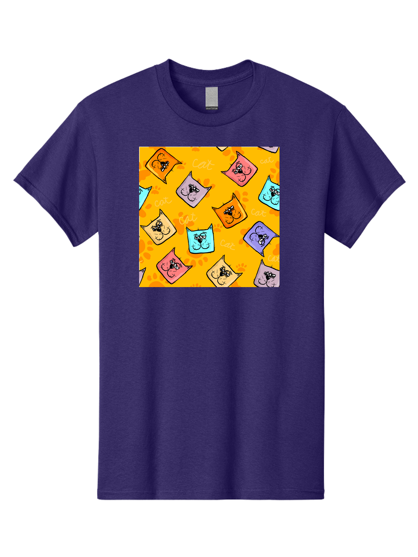 Cat-Pattern Men'S Graphic Tee, 100% Cotton, Comfortable Casual Summer Wear, Machine Washable, Cartoon Cats, Pastel Colors, Cat Faces, Playful Pattern, Cute Animals, Whimsical Design, Feline Friends, Adorable Illustrations, Fun Graphics, Aac384