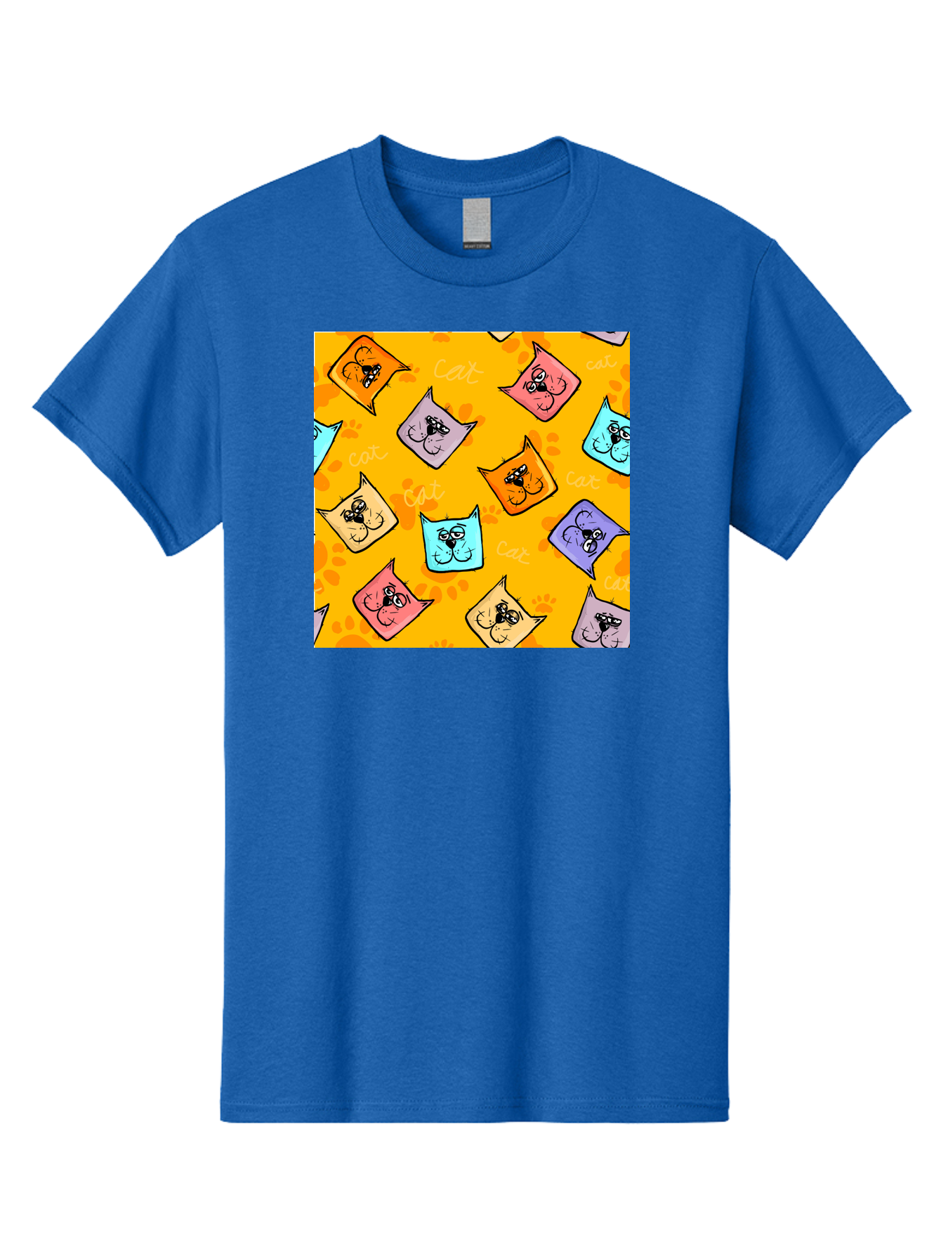 Cat-Pattern Men'S Graphic Tee, 100% Cotton, Comfortable Casual Summer Wear, Machine Washable, Cartoon Cats, Pastel Colors, Cat Faces, Playful Pattern, Cute Animals, Whimsical Design, Feline Friends, Adorable Illustrations, Fun Graphics, Aac384