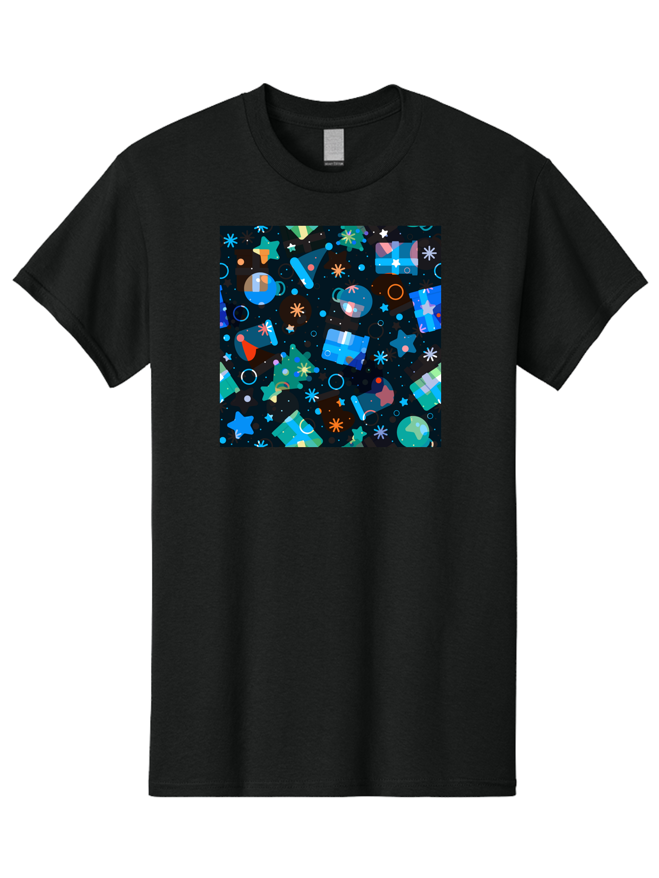 Christmas-Pattern Men'S Graphic Tee, 100% Cotton, Comfortable Casual Summer Wear, Machine Washable, Party Hats, Festive Decorations, Stars, Confetti, Balloons, Gift Boxes, Mug, Party Blowers, Celebratory Elements, Party Theme Aac385