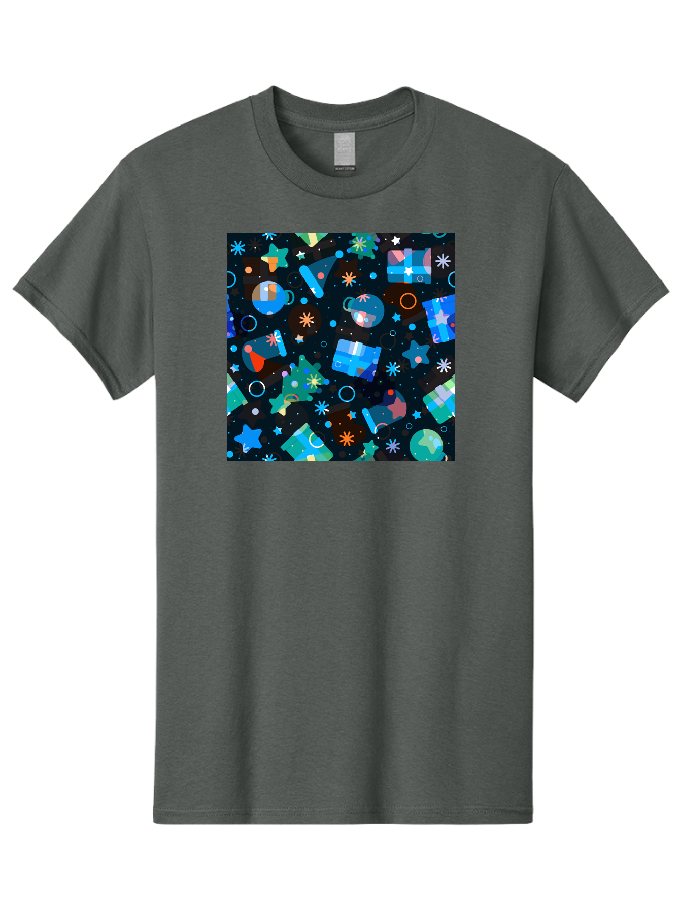 Christmas-Pattern Men'S Graphic Tee, 100% Cotton, Comfortable Casual Summer Wear, Machine Washable, Party Hats, Festive Decorations, Stars, Confetti, Balloons, Gift Boxes, Mug, Party Blowers, Celebratory Elements, Party Theme Aac385