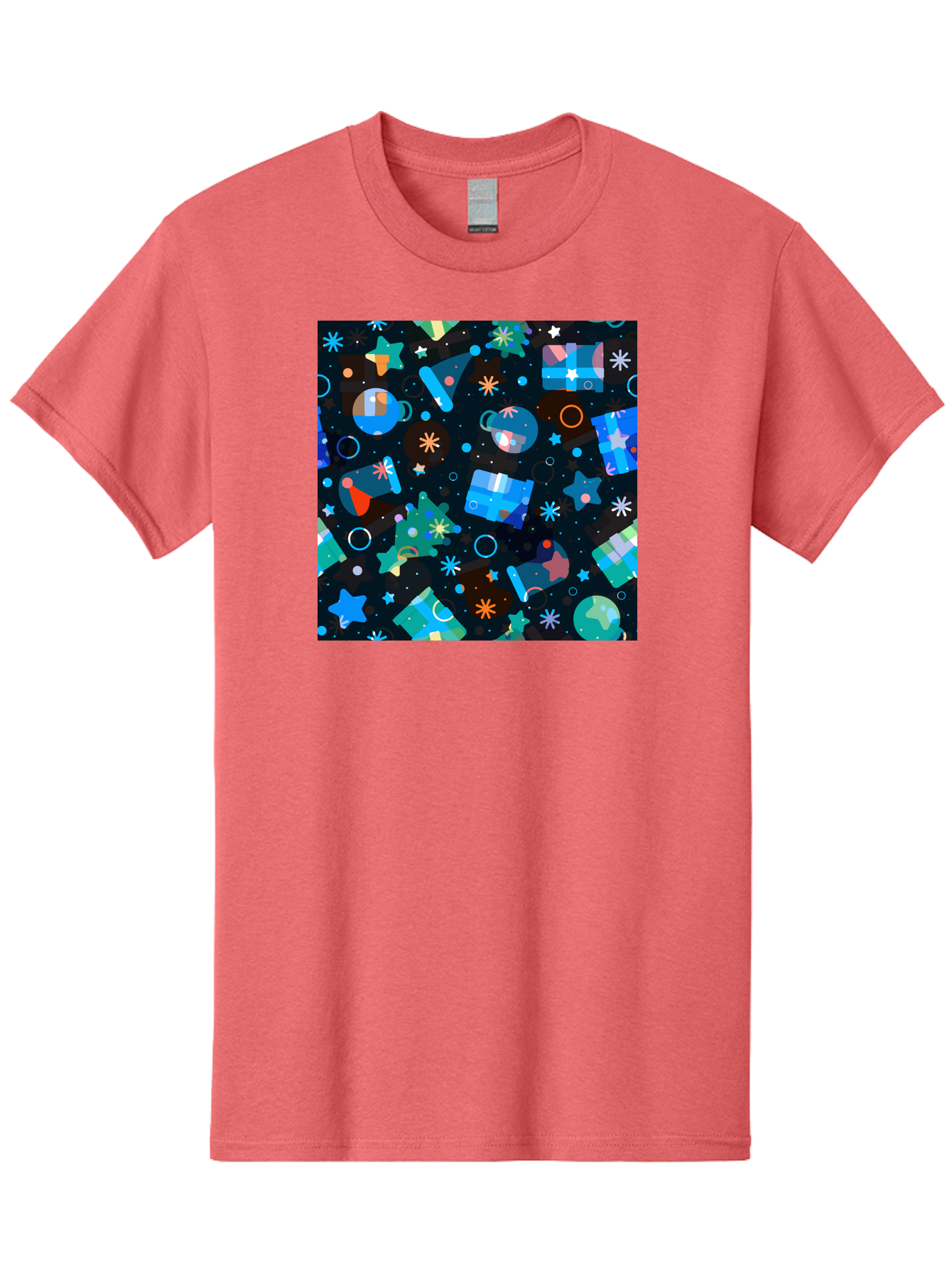 Christmas-Pattern Men'S Graphic Tee, 100% Cotton, Comfortable Casual Summer Wear, Machine Washable, Party Hats, Festive Decorations, Stars, Confetti, Balloons, Gift Boxes, Mug, Party Blowers, Celebratory Elements, Party Theme Aac385