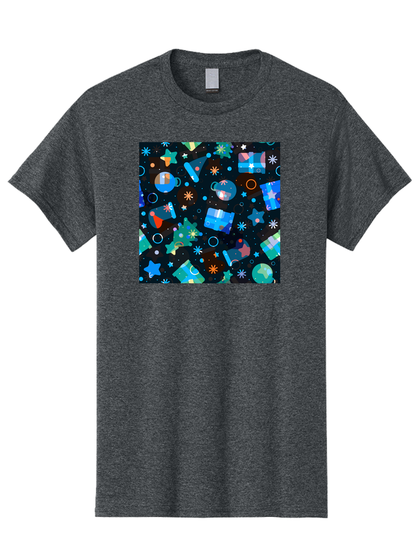 Christmas-Pattern Men'S Graphic Tee, 100% Cotton, Comfortable Casual Summer Wear, Machine Washable, Party Hats, Festive Decorations, Stars, Confetti, Balloons, Gift Boxes, Mug, Party Blowers, Celebratory Elements, Party Theme Aac385