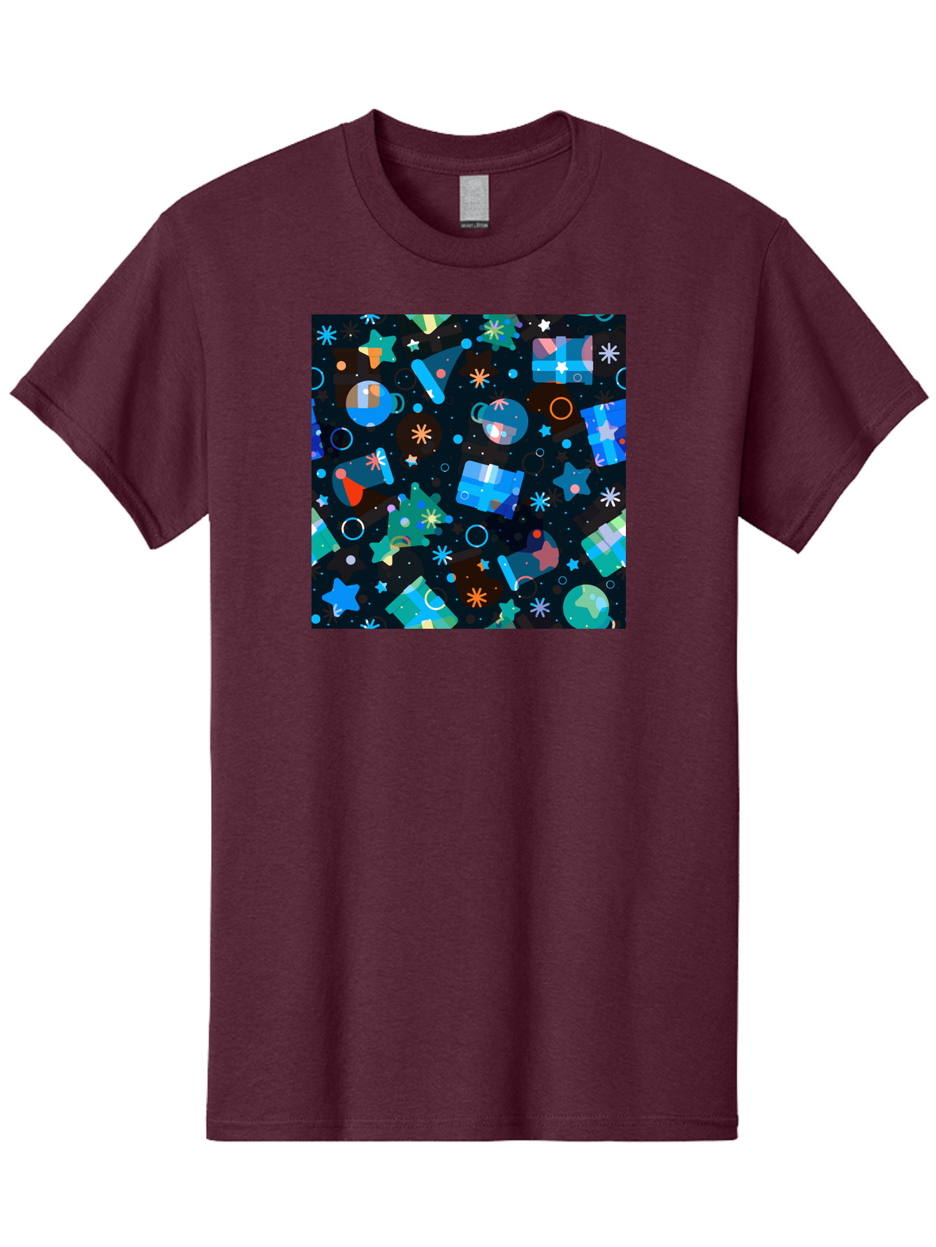 Christmas-Pattern Men'S Graphic Tee, 100% Cotton, Comfortable Casual Summer Wear, Machine Washable, Party Hats, Festive Decorations, Stars, Confetti, Balloons, Gift Boxes, Mug, Party Blowers, Celebratory Elements, Party Theme Aac385