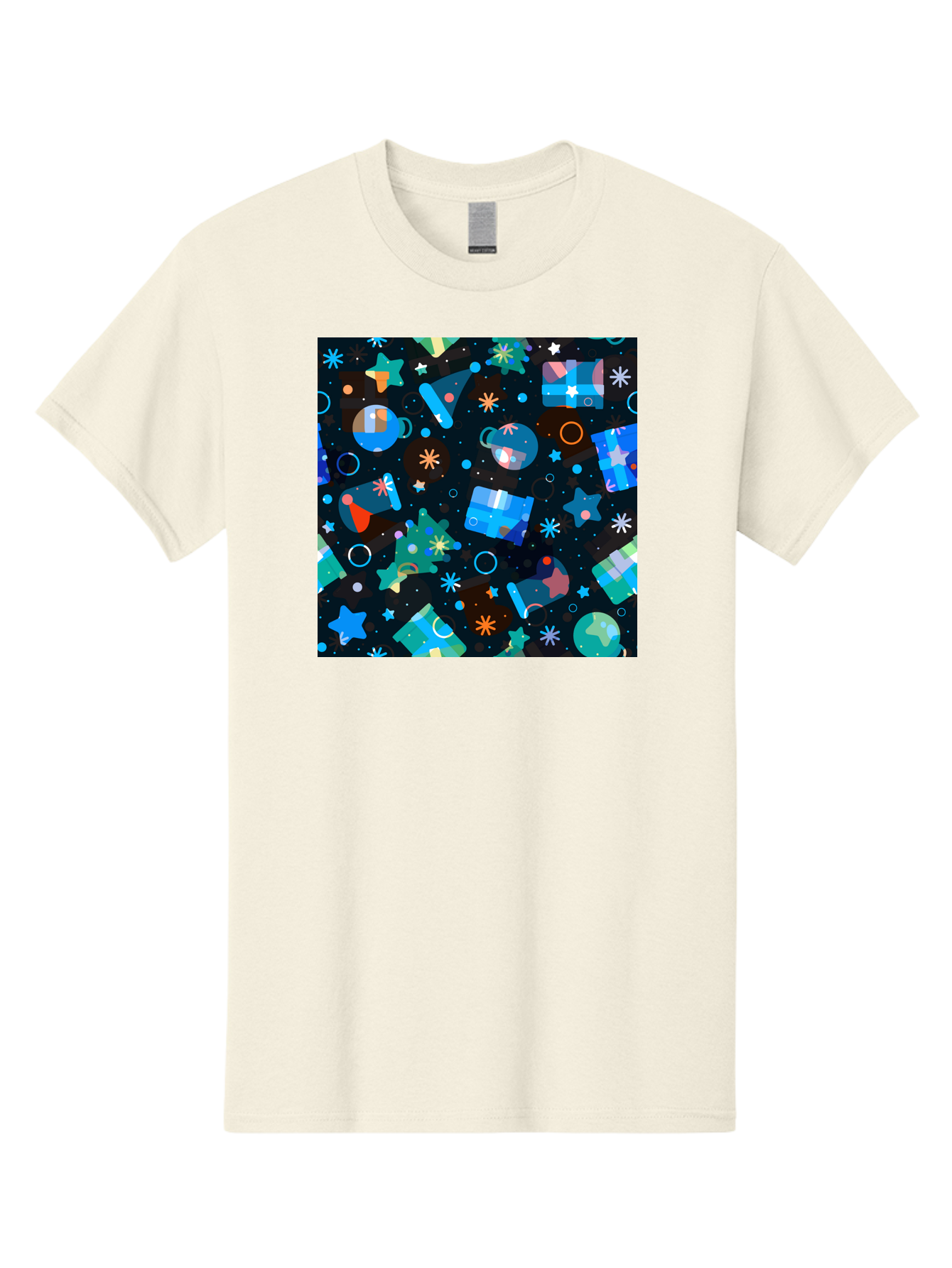 Christmas-Pattern Men'S Graphic Tee, 100% Cotton, Comfortable Casual Summer Wear, Machine Washable, Party Hats, Festive Decorations, Stars, Confetti, Balloons, Gift Boxes, Mug, Party Blowers, Celebratory Elements, Party Theme Aac385