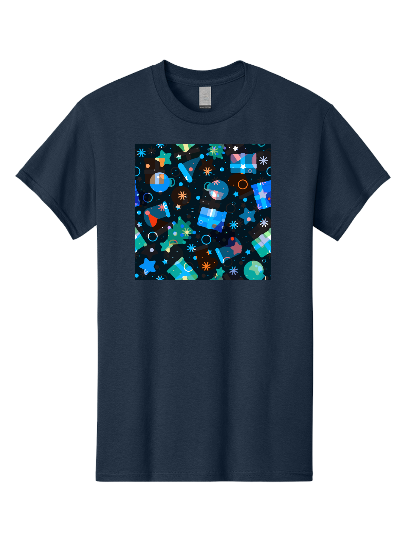 Christmas-Pattern Men'S Graphic Tee, 100% Cotton, Comfortable Casual Summer Wear, Machine Washable, Party Hats, Festive Decorations, Stars, Confetti, Balloons, Gift Boxes, Mug, Party Blowers, Celebratory Elements, Party Theme Aac385